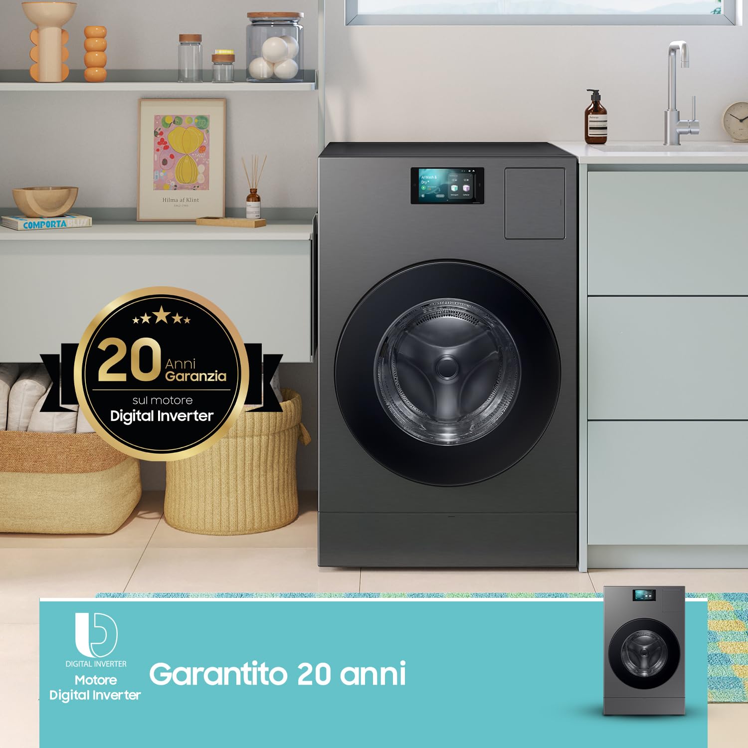 Samsung Lavasciuga Bespoke AI Laundry Combo WD18DB8995BZT2, 18+11 kg, Wifi, Pompa di Calore, Super Speed, Display AI home, AI Wash & Dry, Carica Frontale, 68.6l x 11h x 87.5p cm
