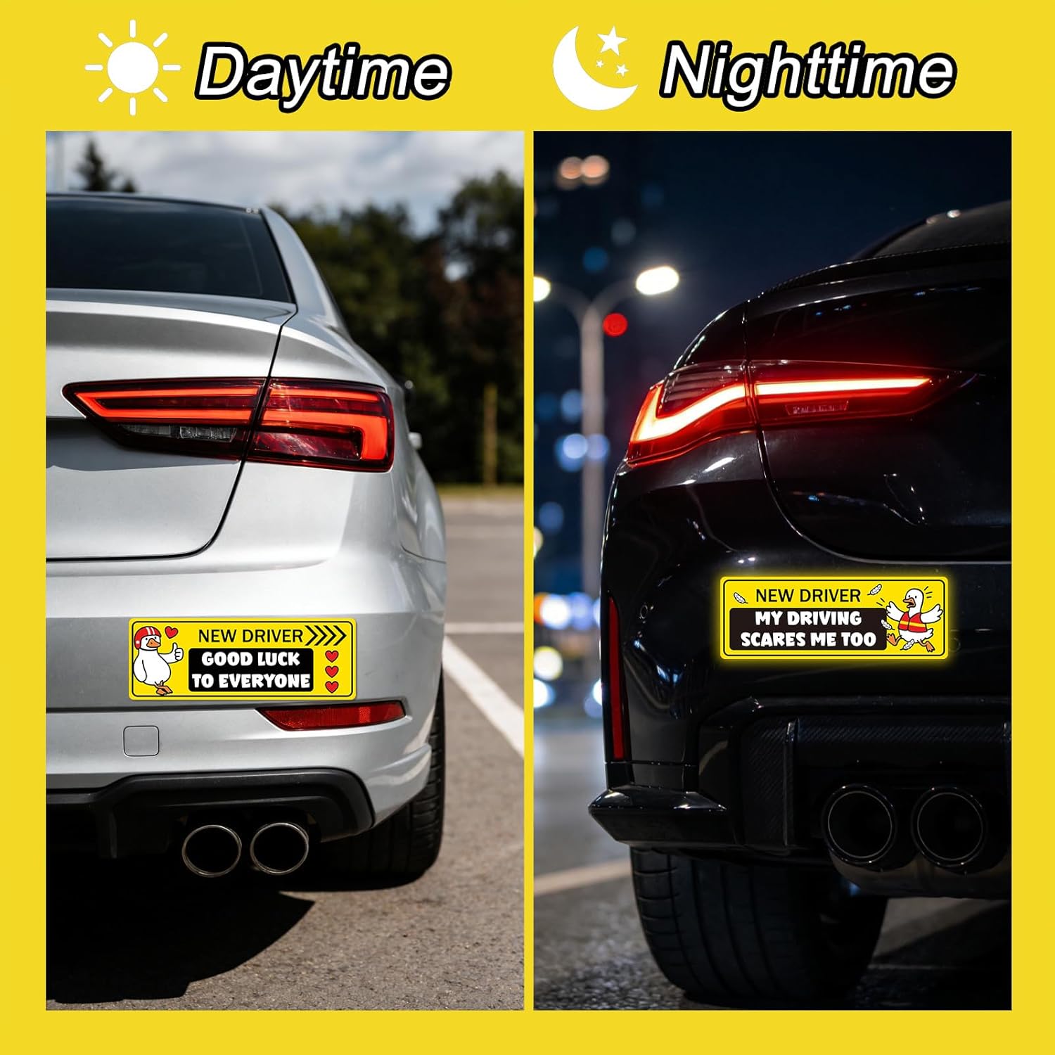 ドライバーカーマグネット3個、25x9cm/9.84x3.54インチ 愛らしい漫画グース反射磁気ステッカー面白い学生ドライバーマグネ