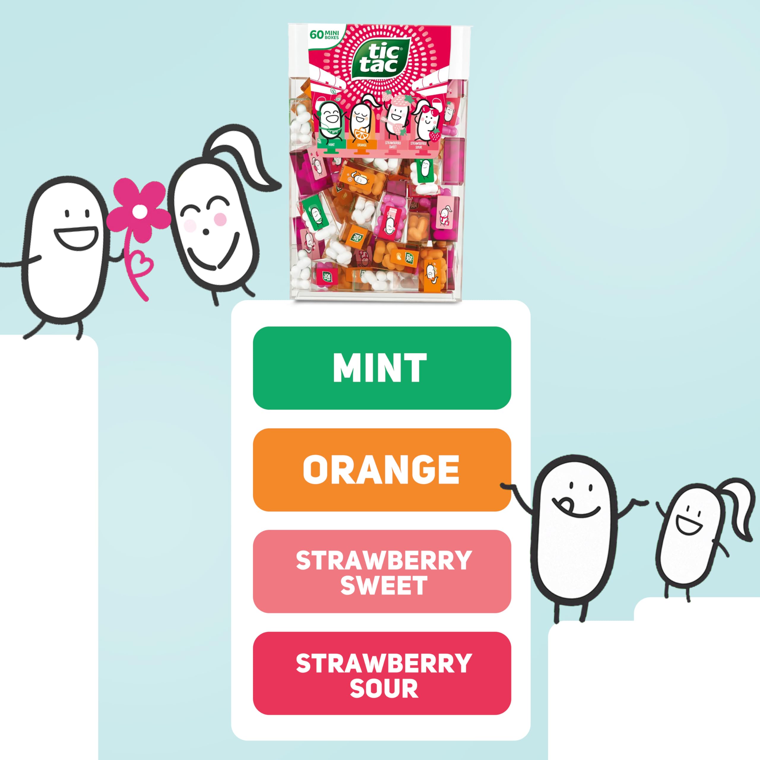 Set de viaje TicTacToe Travels - 60 mini cajitas de 3,8 g cada una, fresa, menta y naranja con juego TicTacToe - mini caramelos, ideales para fiestas de cumpleaños infantiles, regalos y goodie bags
