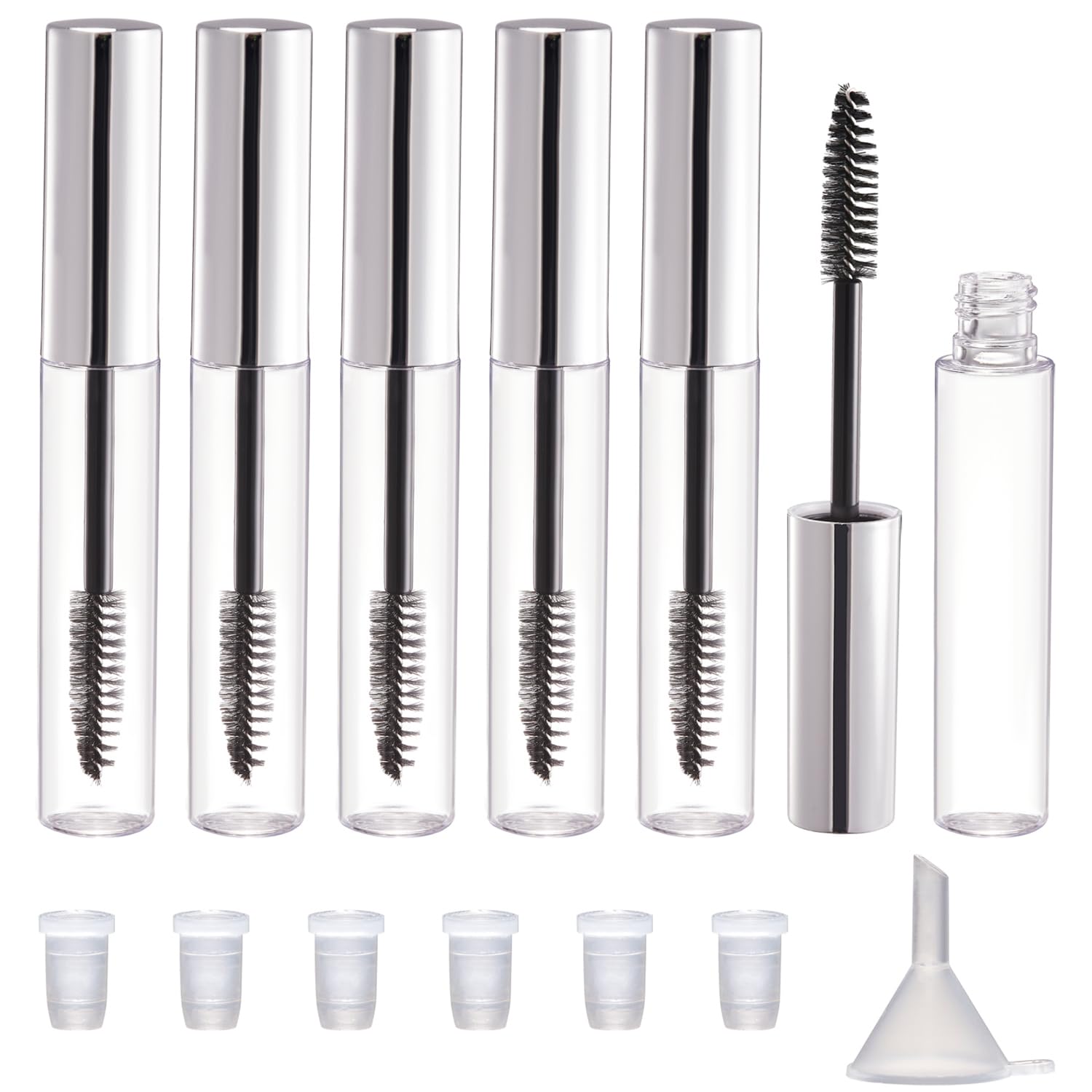 CAIYA Pack of 6 10 ml Empty Mascara Tube, Eyelash Cream Container Bottle, Refillable Clear Empty Bottle Tube Container