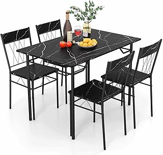Giantex 5Pcs Dining Table Set for 4, Modern Kitchen Dining Room Furniture Set w/Kitchen Table, 4 Dining Chairs, Metal Fram...