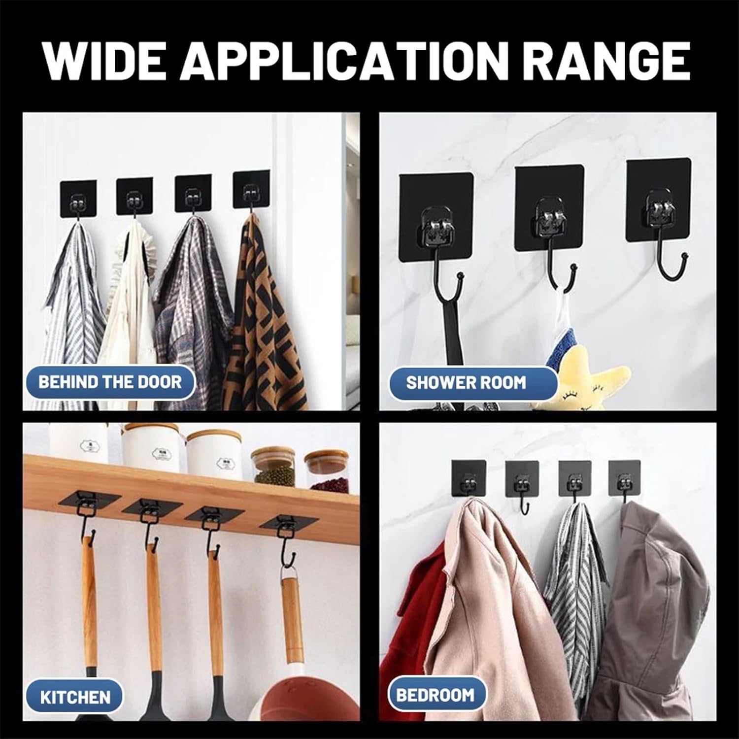 Coat Rack Adhesive Hooks Towel Hooks - Waterproof Aluminum Wall Hooks Towel Hanger Shower Hook for Bathroom, Bedroom & Kitchen-Black Wall Mounted Coat Rack (3pcs)