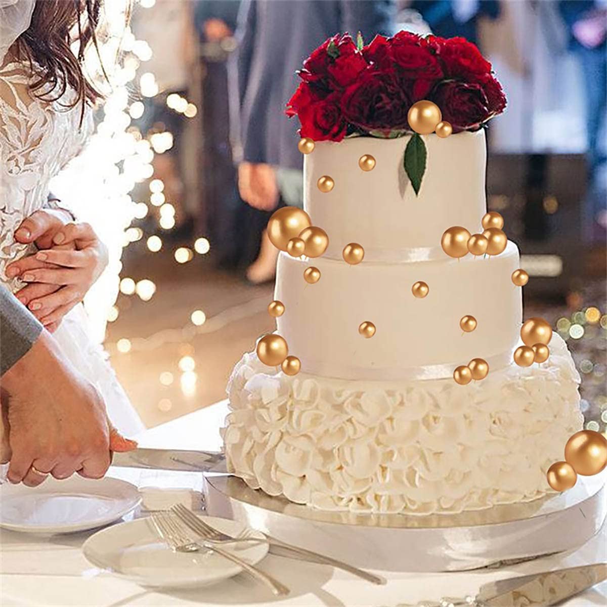 Decorazioni Per Matrimonio 50 Mini Palloncini In Schiuma Per Decorare Torte - Oro E Nero, 5 Misure Diverse, Per Compleanni E Matrimoni Palline Decorative Per Torte