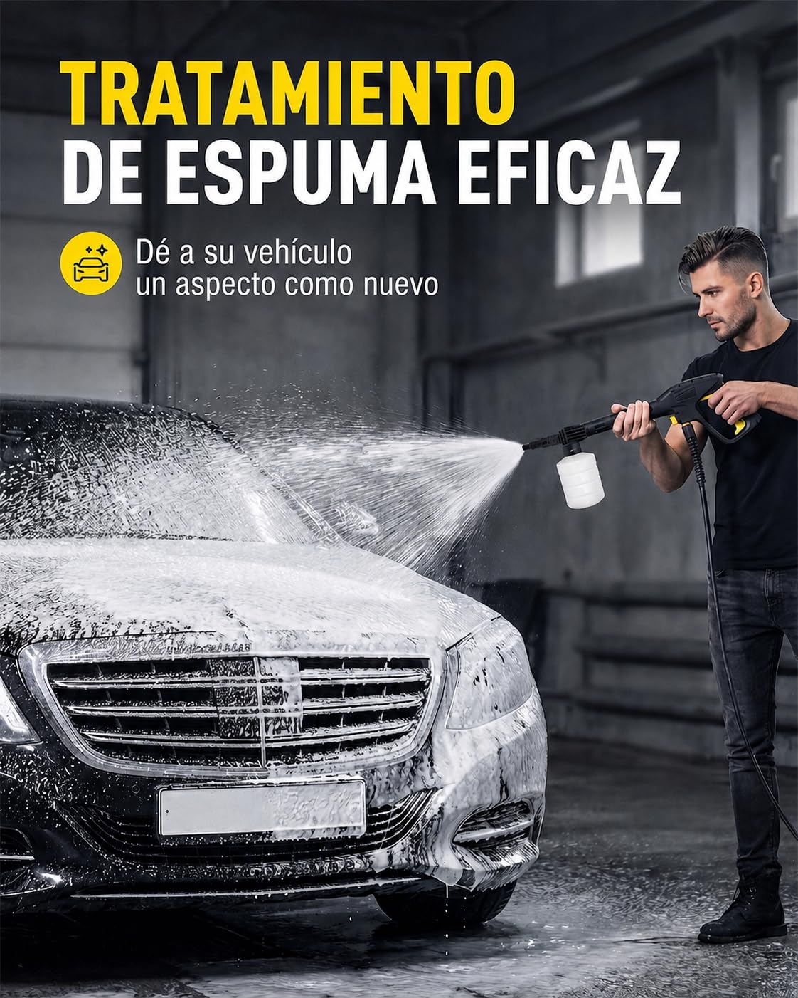 3000W Hidrolimpiadora de Alta Presión 135 Bar, Caudal 360L/h con Bomba de Aluminio Profesional, Manguera de 10m y Kit de Limpieza Completo para Coche, Jardín, Terrazas y Fachadas