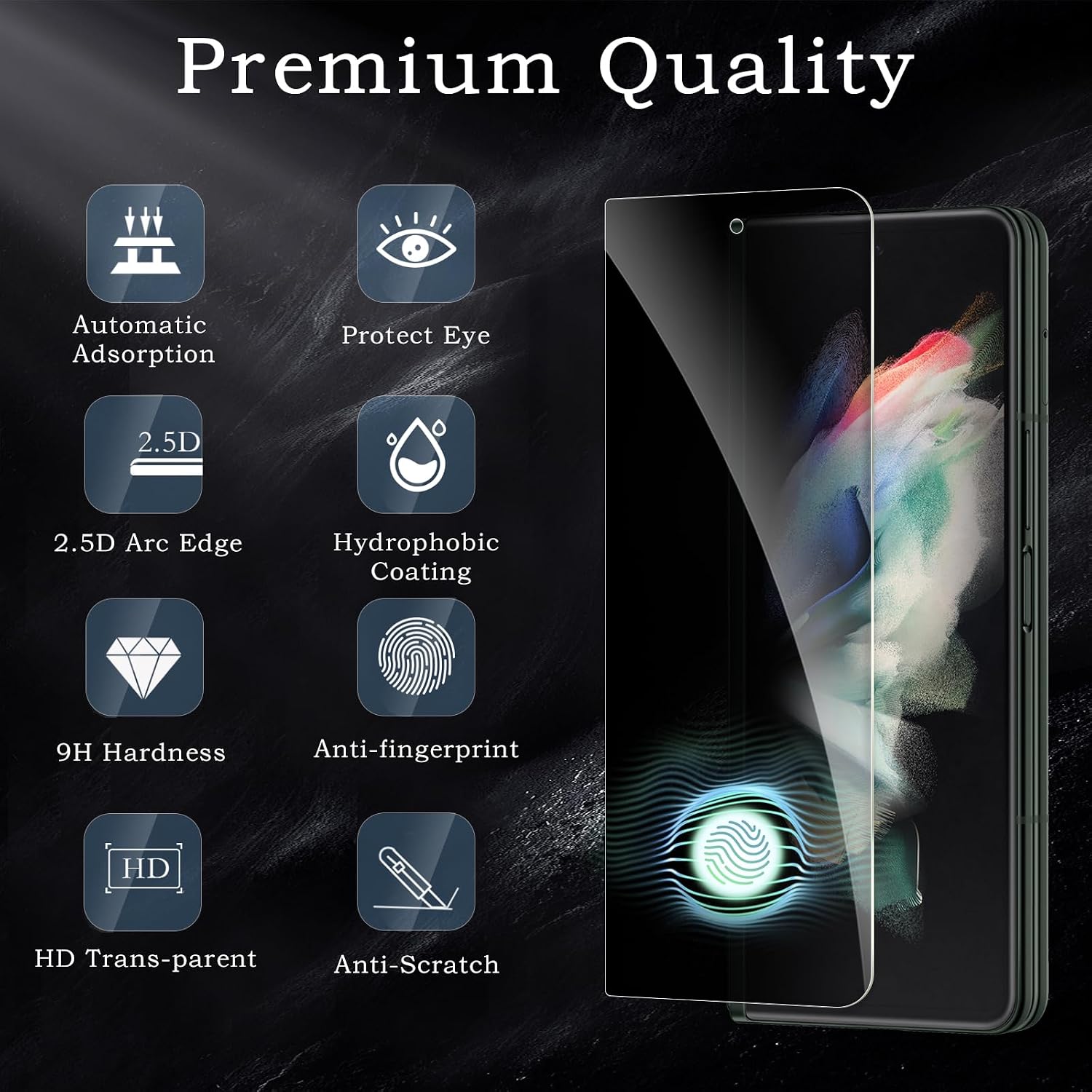 Privacy Screen Protector for Samsung Galaxy Z Fold 3, Shatterproof Tempered Glass Accessories, Tempered Glass Film, Case Friendly Ultra Resistant 9H Hardness Anti-Glare HD Black -3 Pack image 2