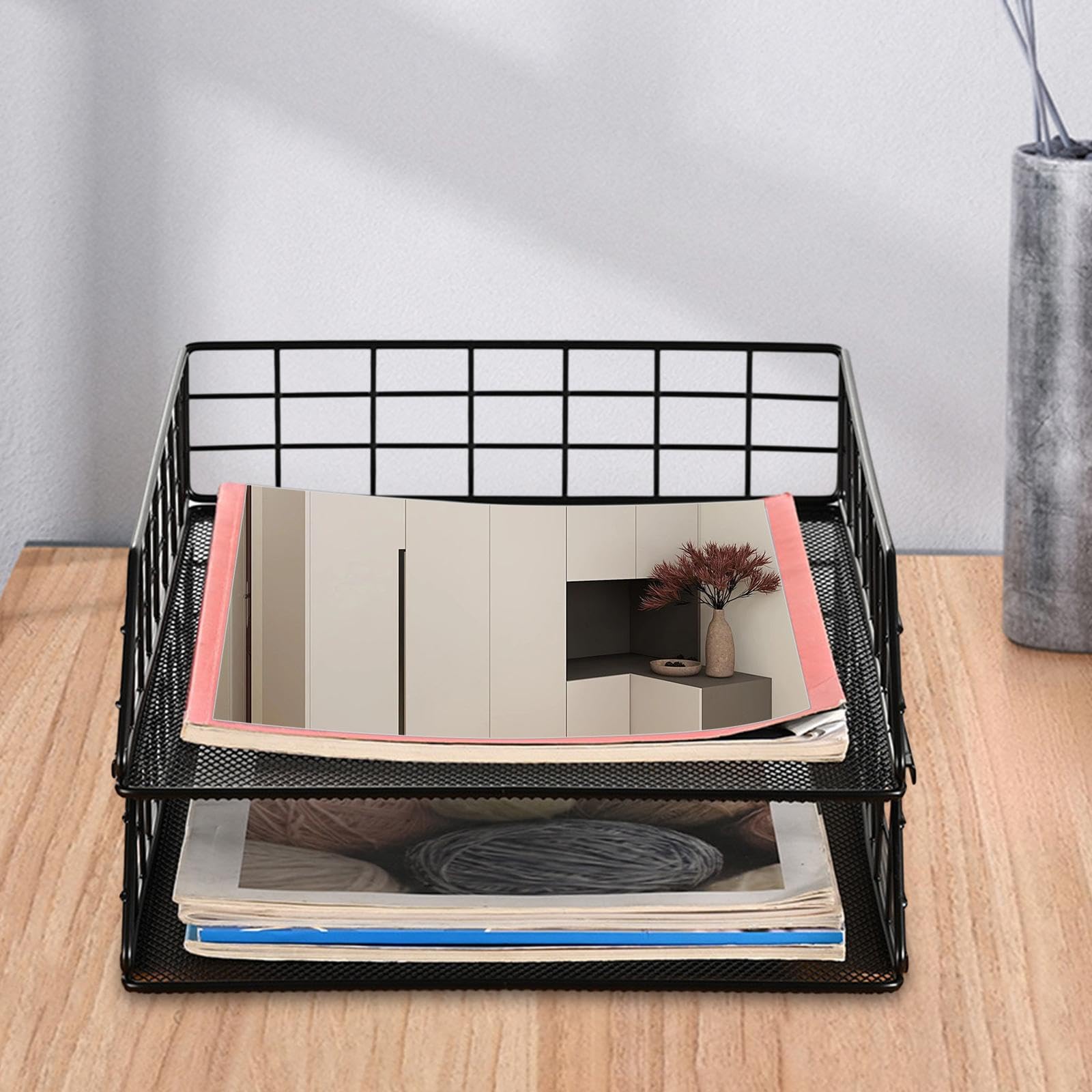 Stackable Desk Organizer Magazine Organizer Paper Tray for Office Home Study 2 Tier-image-48