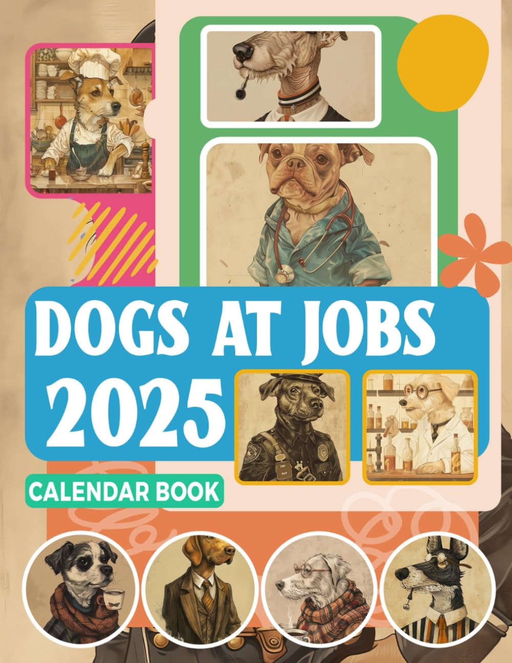 Dogs at Jobs Calendar Book 2025: 365 days From Jan to Dec 2025, with 12 Photography Vintage Animal For Adults| Perfect for Vintage Animal Lover to Planning and Organizing