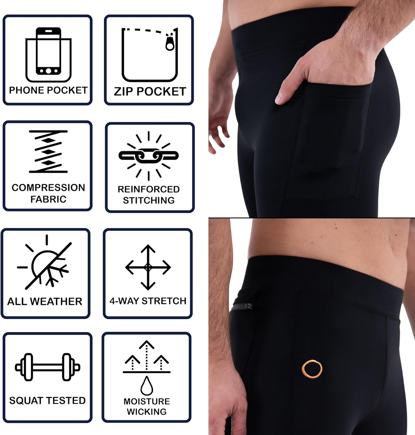 Kapow Meggings Performance Pro Range - Mens Compression Leggings with Pockets for Athletic Workout Performance - Image 4