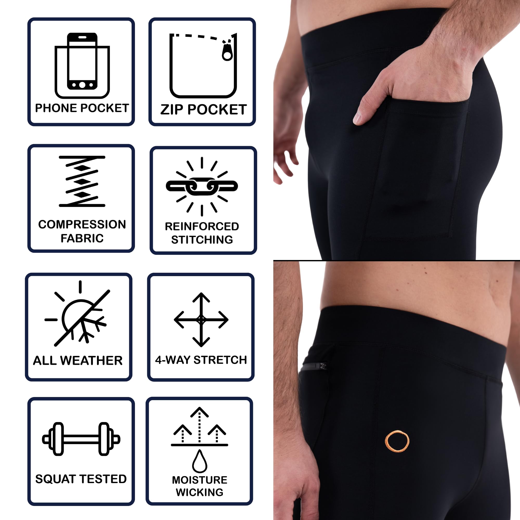 Kapow Meggings Leggings Sportivi Contenitivi da Uomo Performance PRO con Tasche