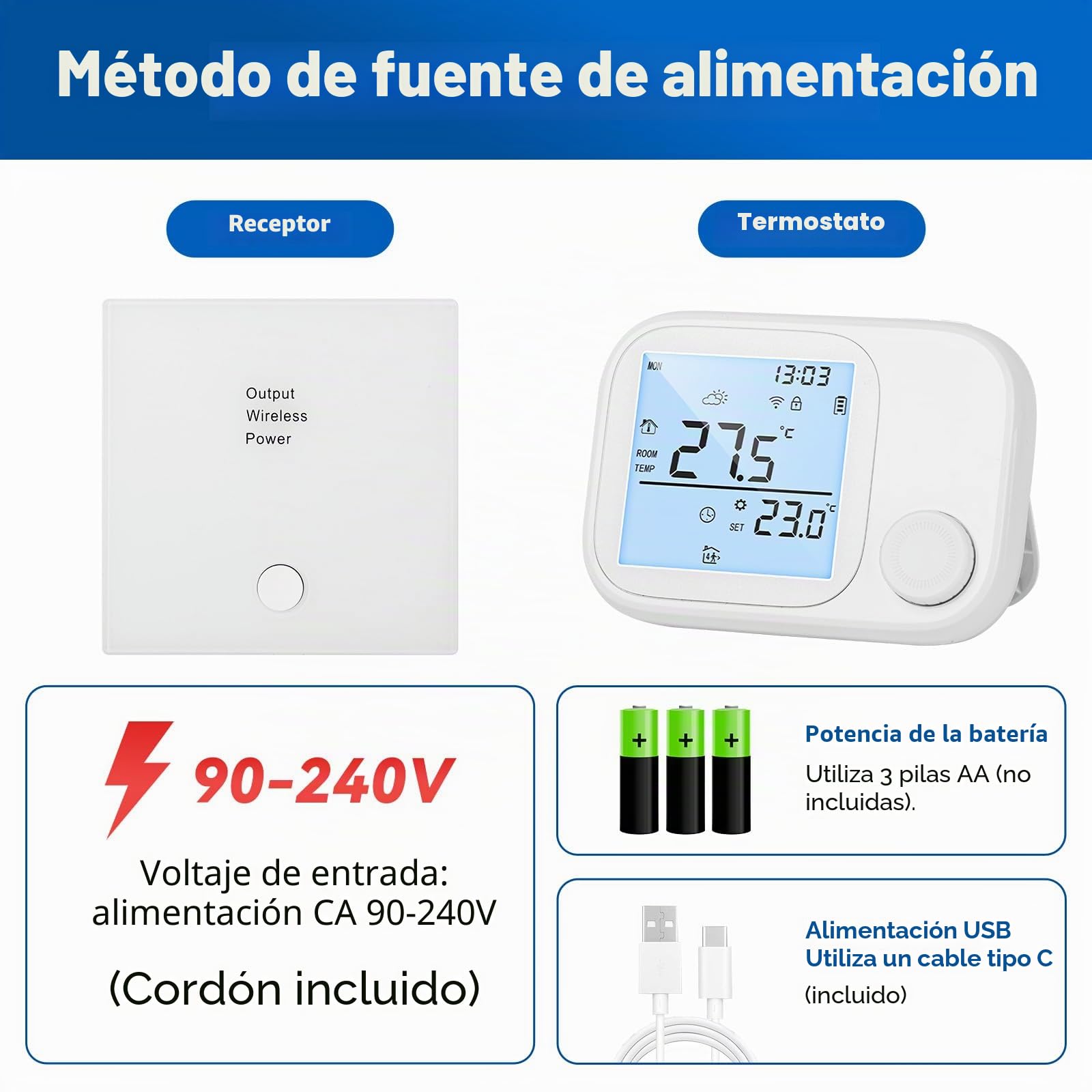 Termostato Calefaccion WiFi con RF Receptor, Termostato Inteligente pilas para caldera de gas,compatible con Alexa y Google, Temporizador Semanal, Función de Memoria, Control por Botones