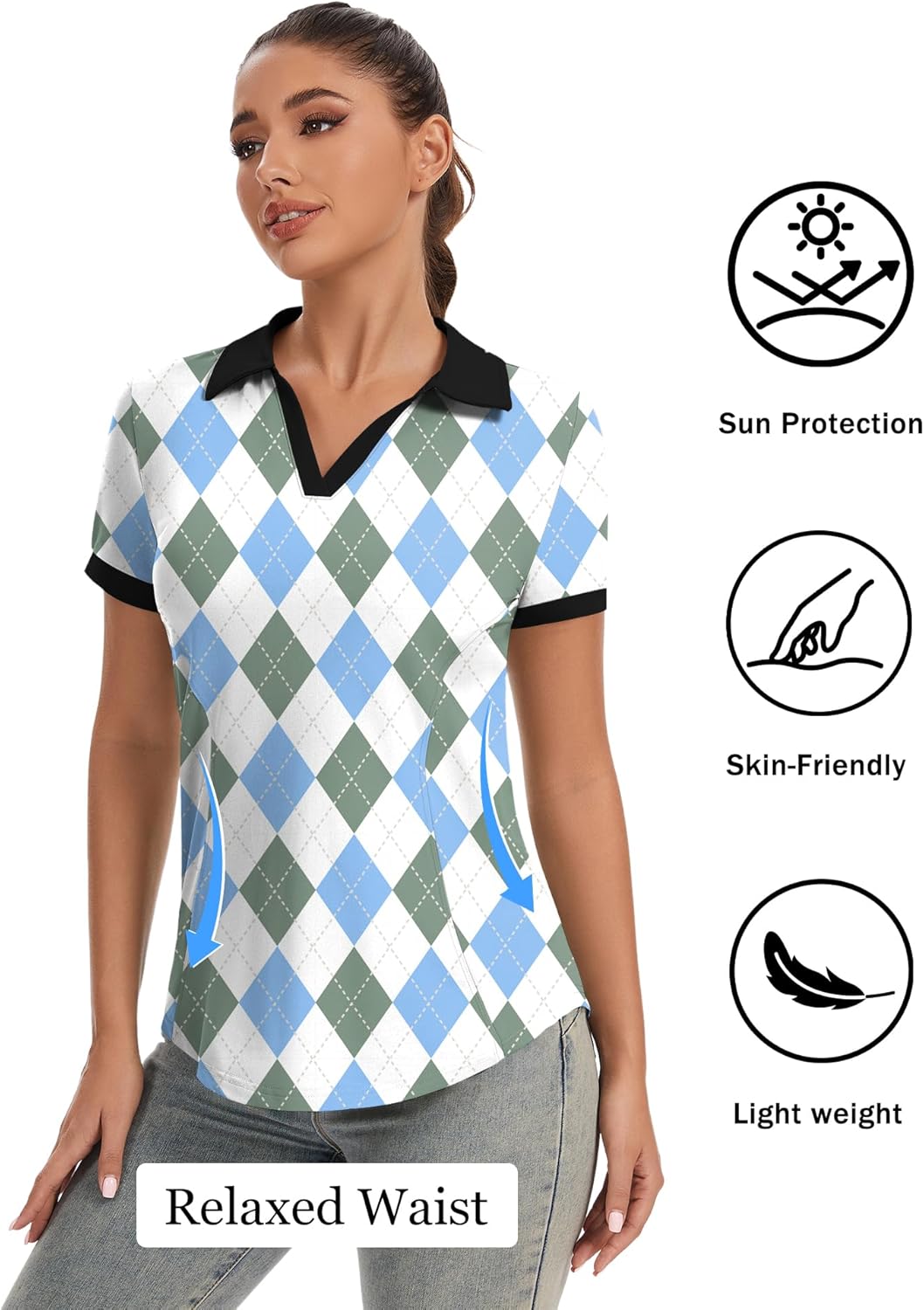 Rapbin Womens Polo Shirt Golf Shirts Women Collared Shirts Short Sleeve Tee V Neck Tops - Image 4