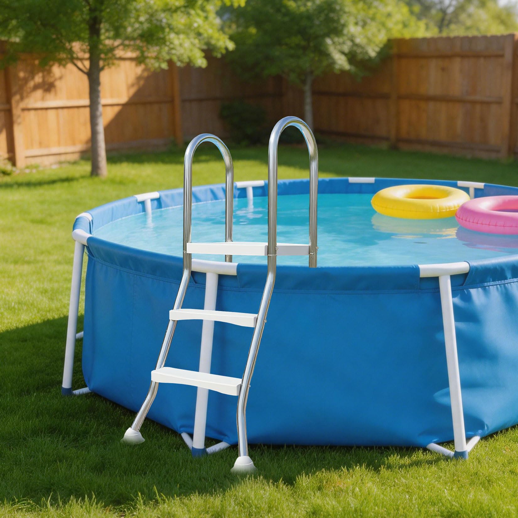 LHFJ Heavy Duty Pool Ladder Above Ground, 250kg Capacity, 4 Steps Pool Ladder Above Ground A-Frame Ladders, Pool Slides, Ladders & Diving Boards, Thickened 304 Stainless Steel Pools Handrails,85CM