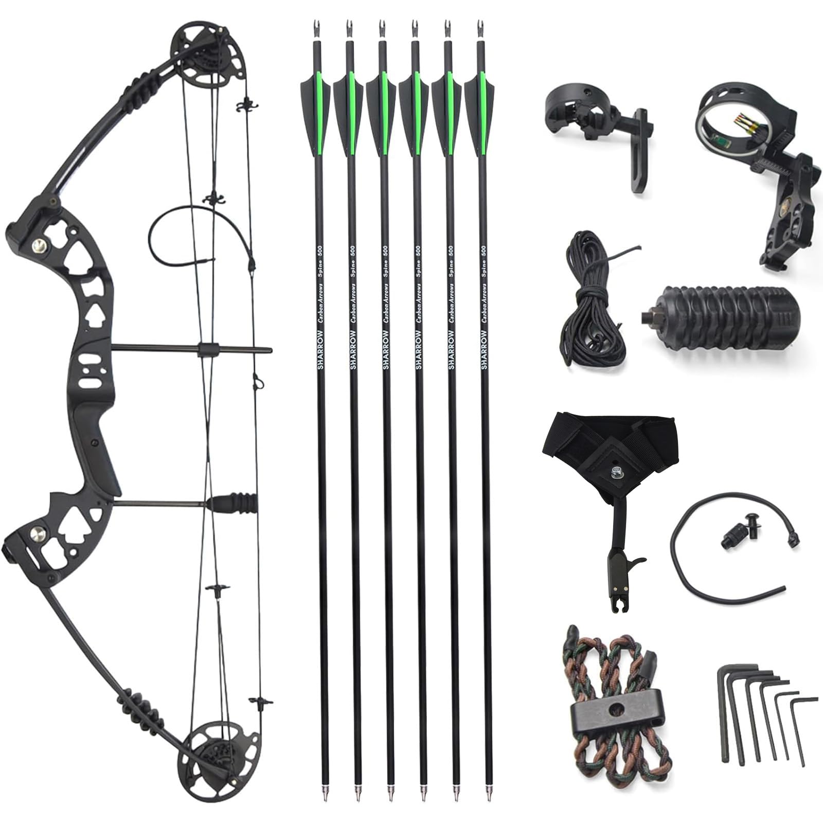 MILAEM Compound Bow Kit, 30-55lbs Adjustable 310FPS Adult Bow, Right Hand, High Strength, Dual Cam System, Accessories Included