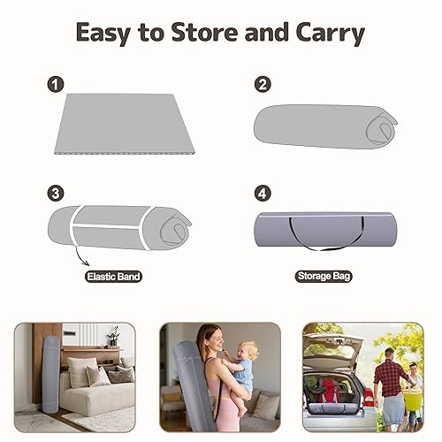 Miniatura 6 de Tapete de juego para bebé de 47 x 47 pulgadas, extra grueso de 1.2 pulgadas, tapete de espuma para el tiempo boca abajo y gatear, tapete impermeable