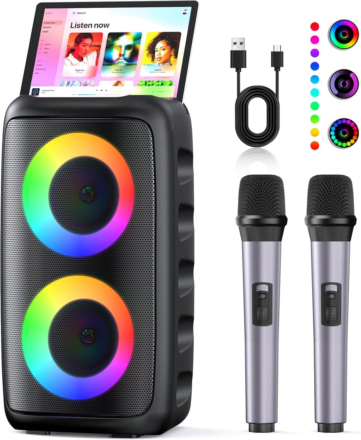 Karaoke 2 Microfonos Inalambricos (2025 Última Generación) | Altavoz con Microfono Bluetooth | Soporta TV/Smartphone/iPad/TWS/AUX/USB/FM | para Party, Cumpleaños, Viajar