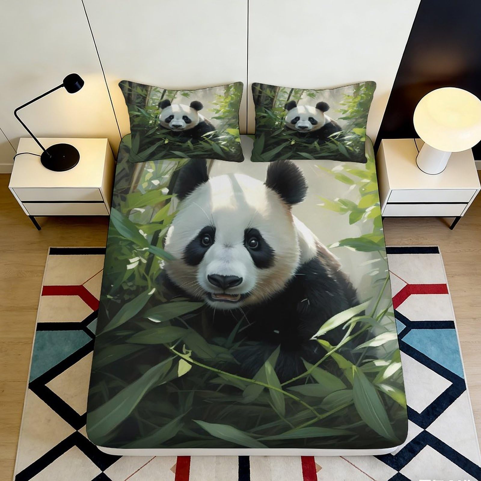 Jqzkxnhpbr Style-10 3D Printed Panda Forest Fitted Sheet Microfiber Soft Breathable Bamboo Leaves Mattress Cover Bedroom Decor 90X200x25cm