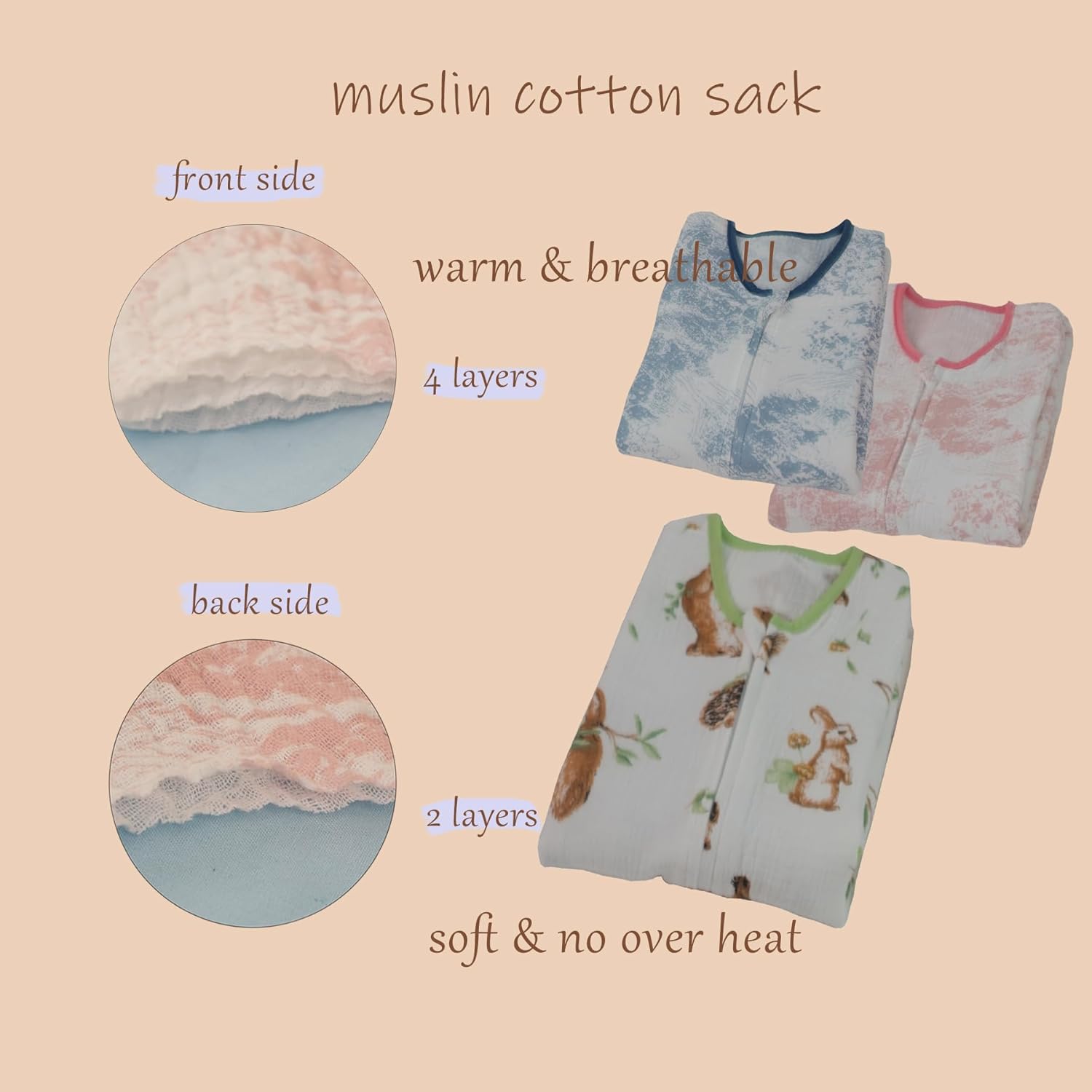 Toddler Muslin Cotton Sleep Sack 0.5-0.7 TOG Sleeveless Unisex Wearable Blanket for Baby & Toddler (2-3T), Breathable Lightweight with 4-Layer Front & 2-Layer Back, All-Season Sleeping Bag - Image 9
