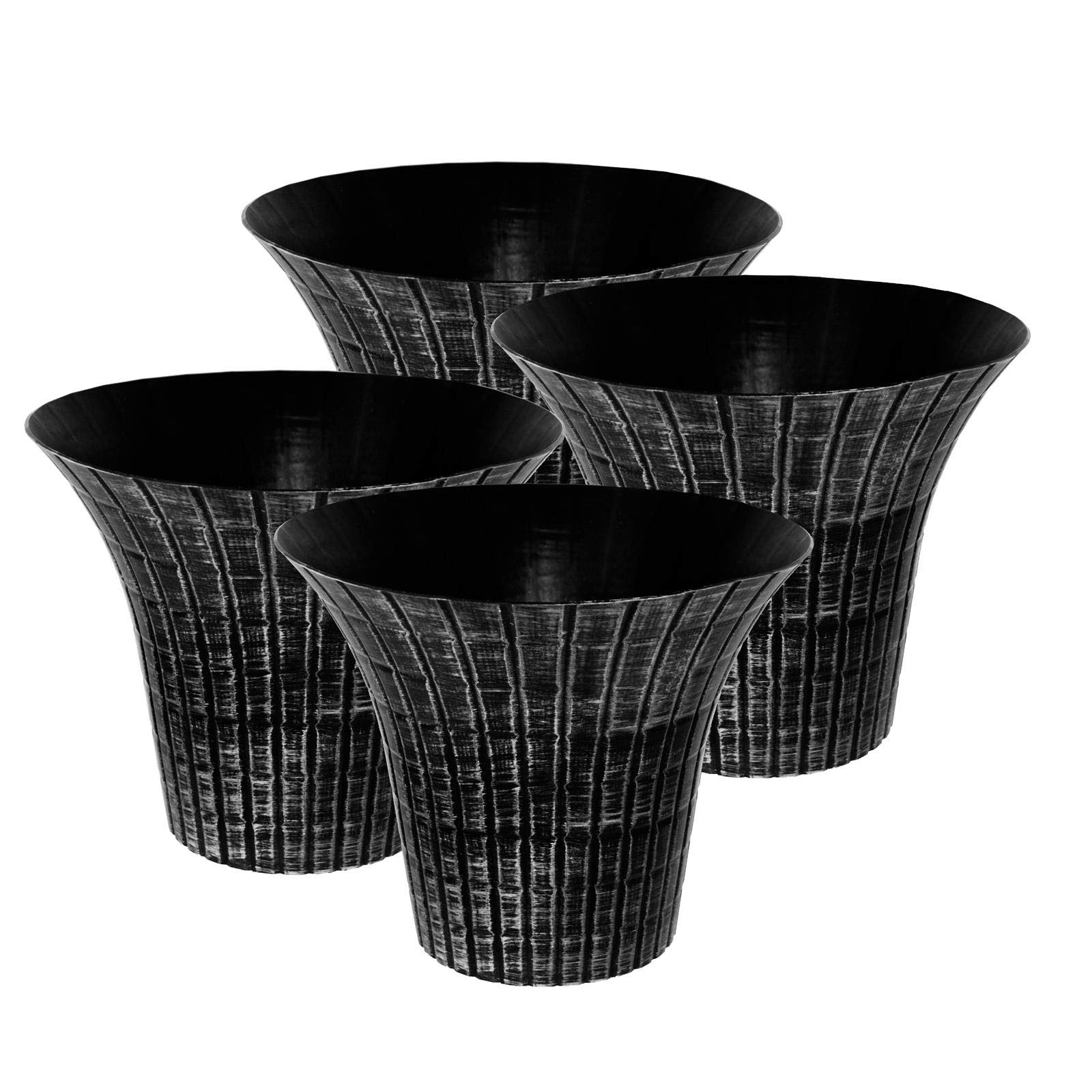 Elegance Flared Style Indoor & Outdoor Plastic Planter - Distressed White, Set of 4 Pots - 30.5cm (H) x 36cm (Dia).