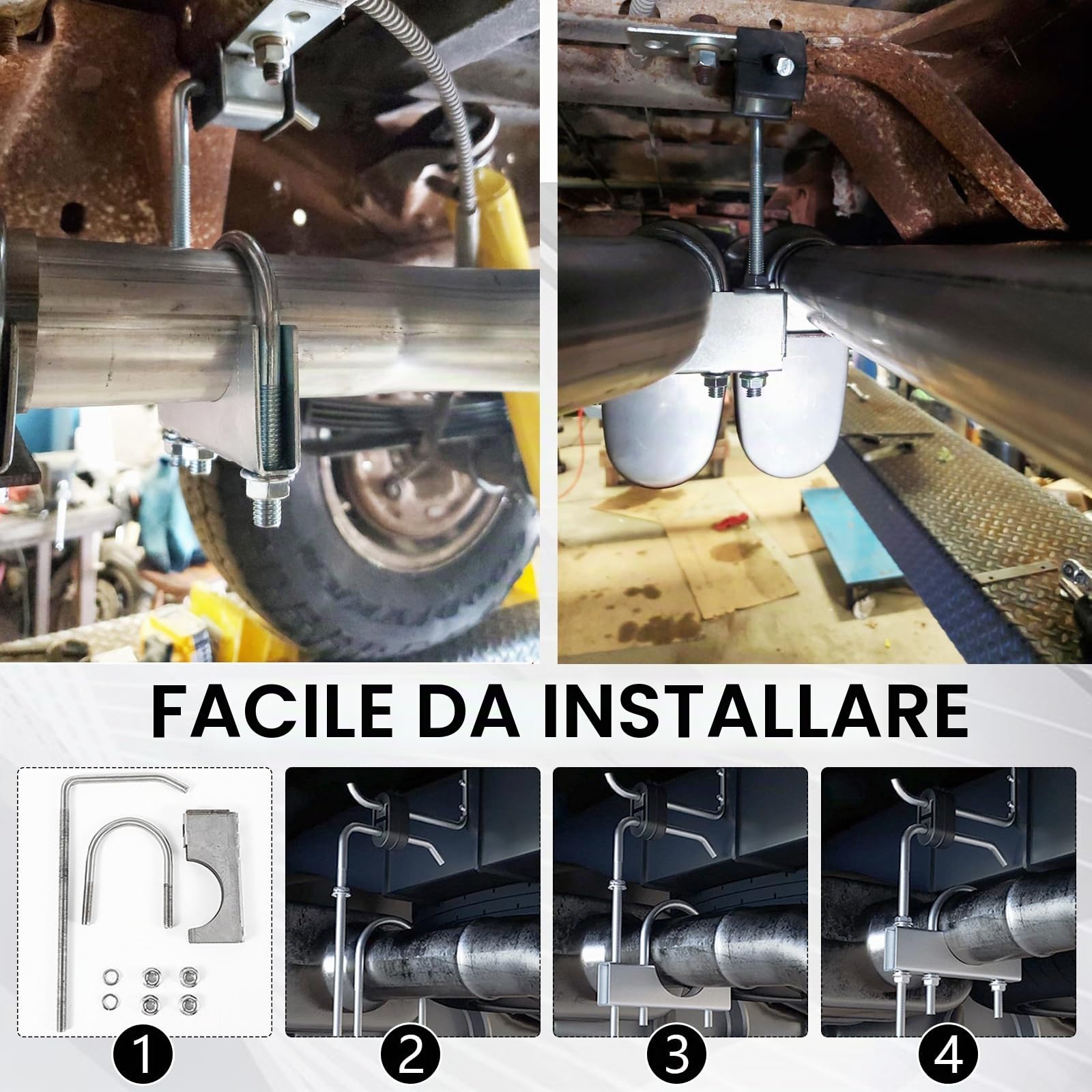 Fascetta Di Scarico In 2 Pezzi, Universale In Acciaio Inox Fascette A U Resistenti Con Gancio Stile Sella ø70 mm/2,75 Pollici Per Tubi Di Scarico Di Auto E Camion