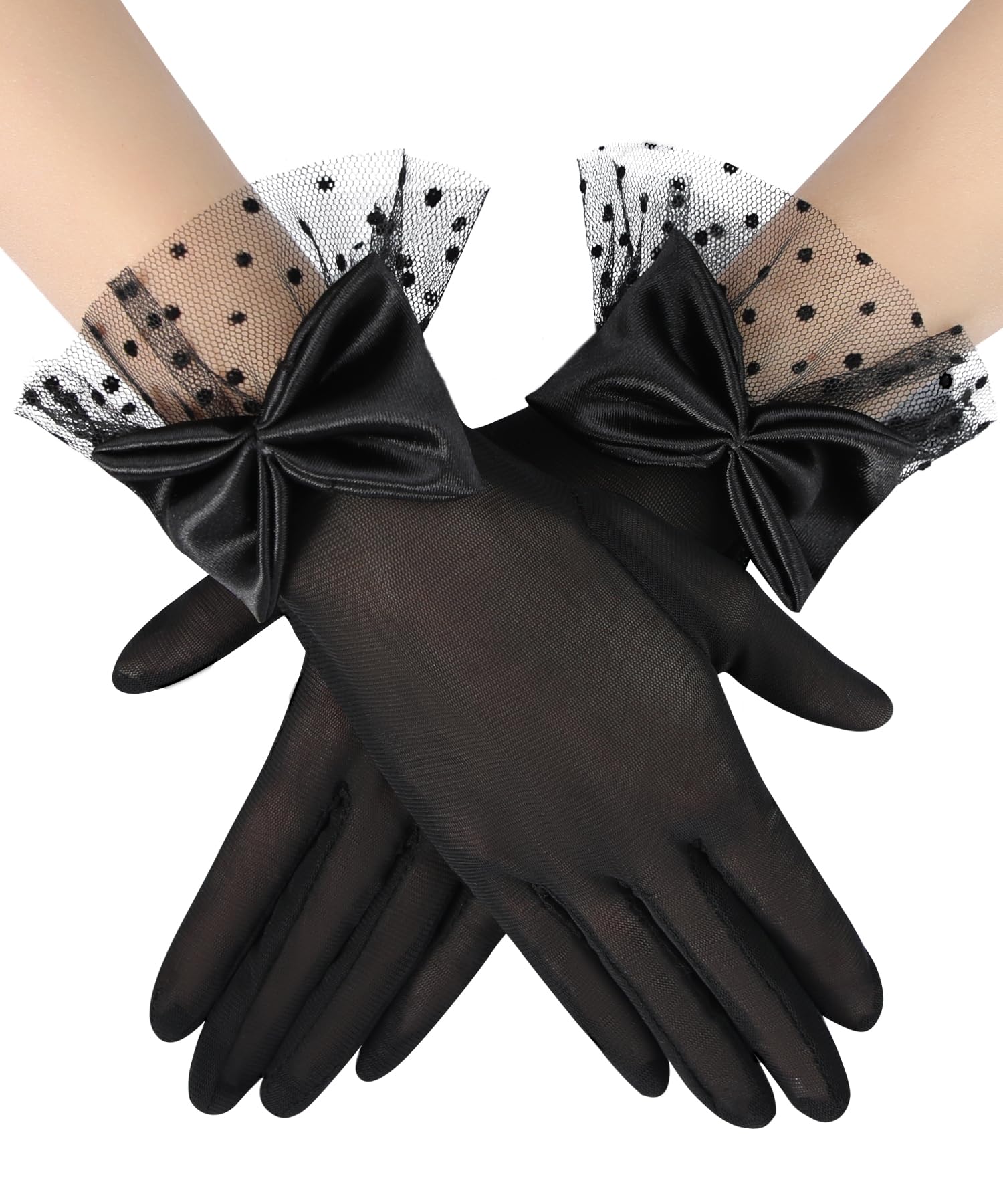 Guantes de encaje para mujer con lazo elegante para fiesta 7