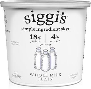 Siggi's Icelandic Plain Whole Milk Yogurt 24oz - Thick Skyr, 18g Protein, Low Sugar Snack