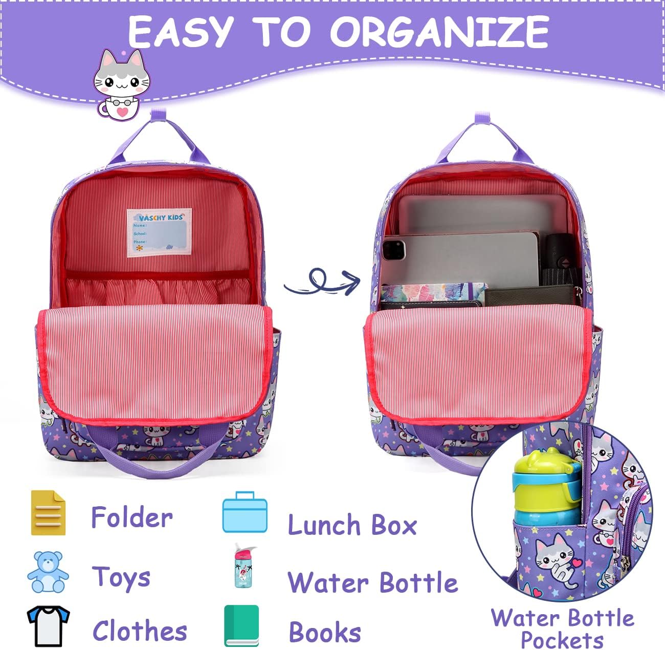 VASCHY Dinosaur Backpacks Kids,Lightweight Cute Toddler Kids Preschool Backpack - Image 3