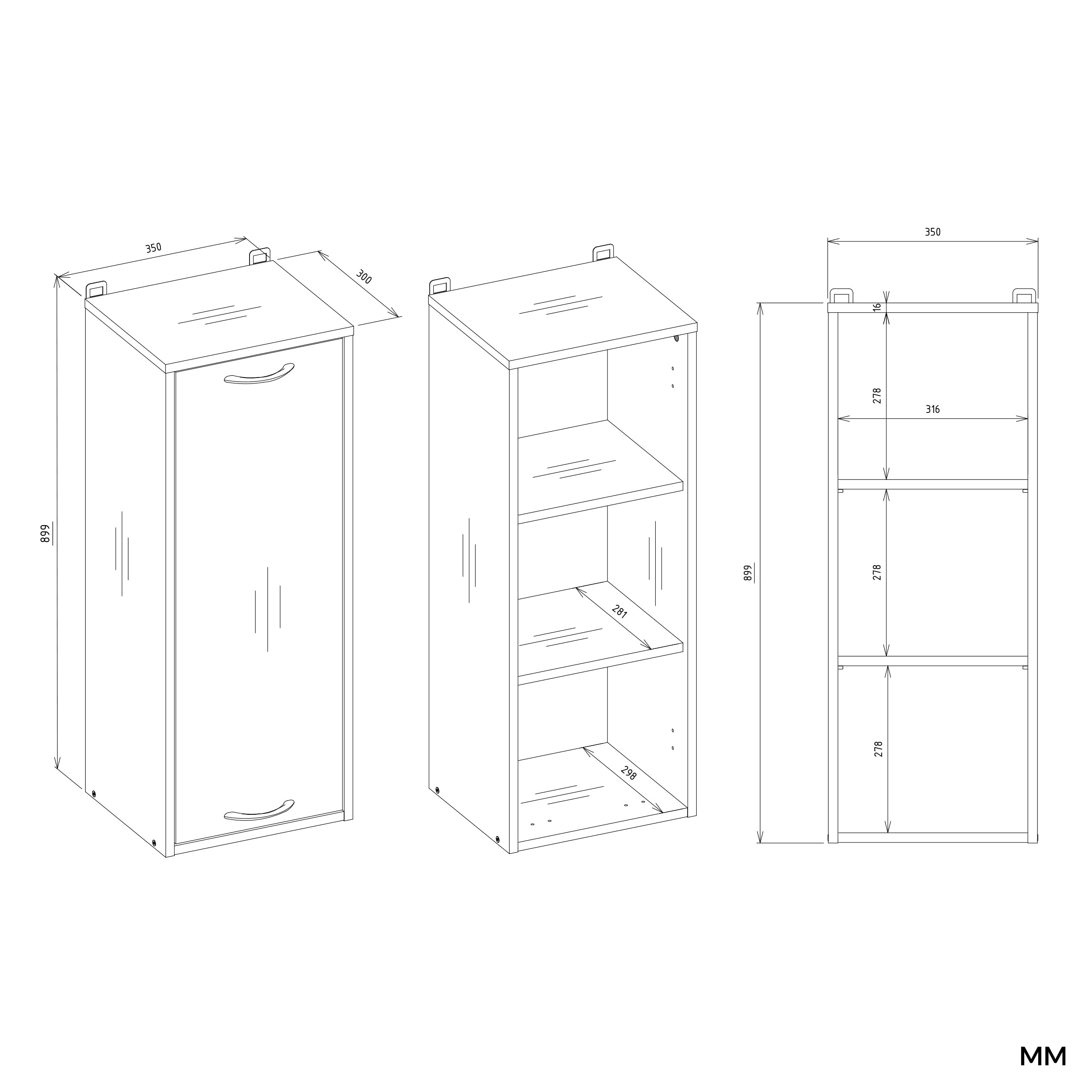 ARREDO DA CASA Pensile Bagno Sospeso Moderno 35x90x30 cm, 1 Anta con 3 Vani Interni e Maniglia Nera, Mobile Sospeso Bagno in Nobilitato, Mobiletto Bagno e Lavanderia, Bianco Opaco, PBT3