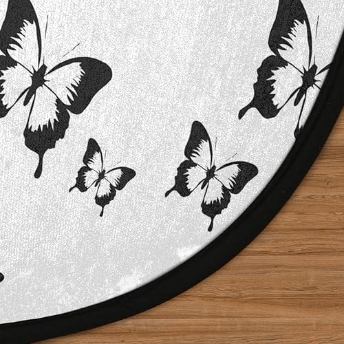 Miniatura 3 de Alfombra redonda de 3 pies con diseño de mariposa blanca y negra, lavable, antideslizante, alfombra circular para sala de estar, dormitorio,