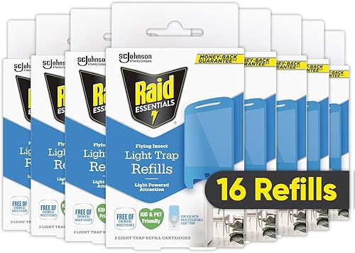 Raid Essentials - Recambios de trampa de luz para insectos voladores, 16 cartuchos de recarga de trampa de luz, con atracción ligera
