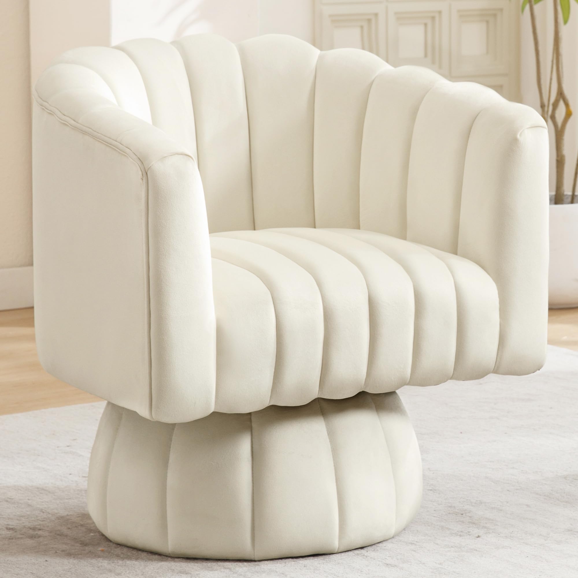 YUUIJOAA Swivel Accent Barrel Chair - Cute Comfy Small Round 360° Arm Chair Velvet Sofa Club Reading Chair for Living Room Bedroom Office Beige