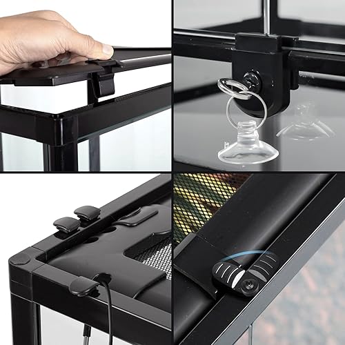 Miniatura 7 de REPTI ZOO Tanque grande para reptiles paludario, terrario vertical de reptiles amplio y alto, tanque de anfibios con ventilación de pantalla