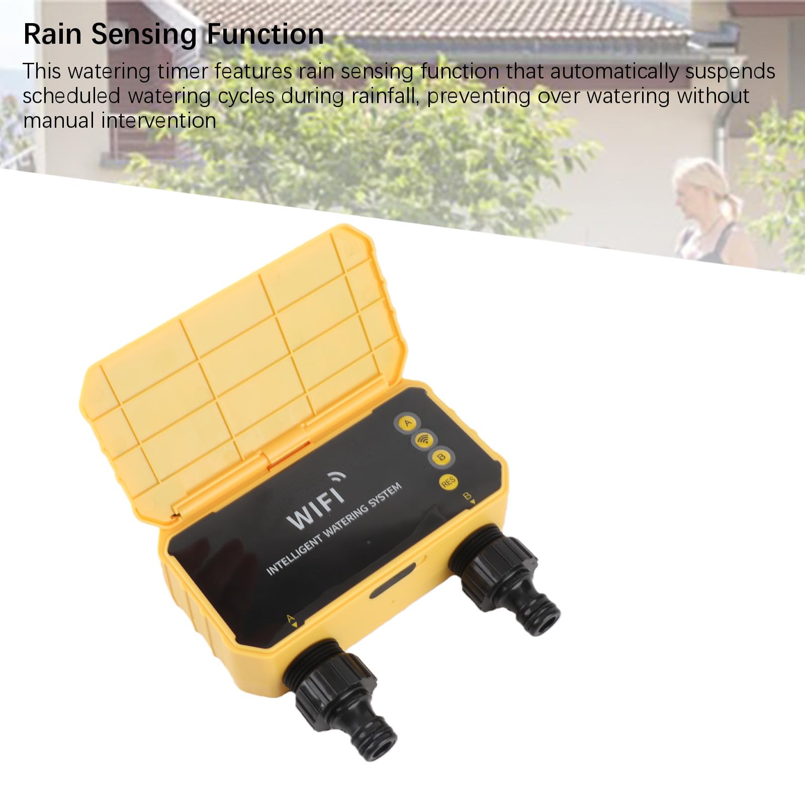 Timer per irrigazione solare 2 uscite, timer per irrigazione automatico con controllo APP con rilevamento della pioggia, batteria di riserva da 3200 mAh per irrigazione