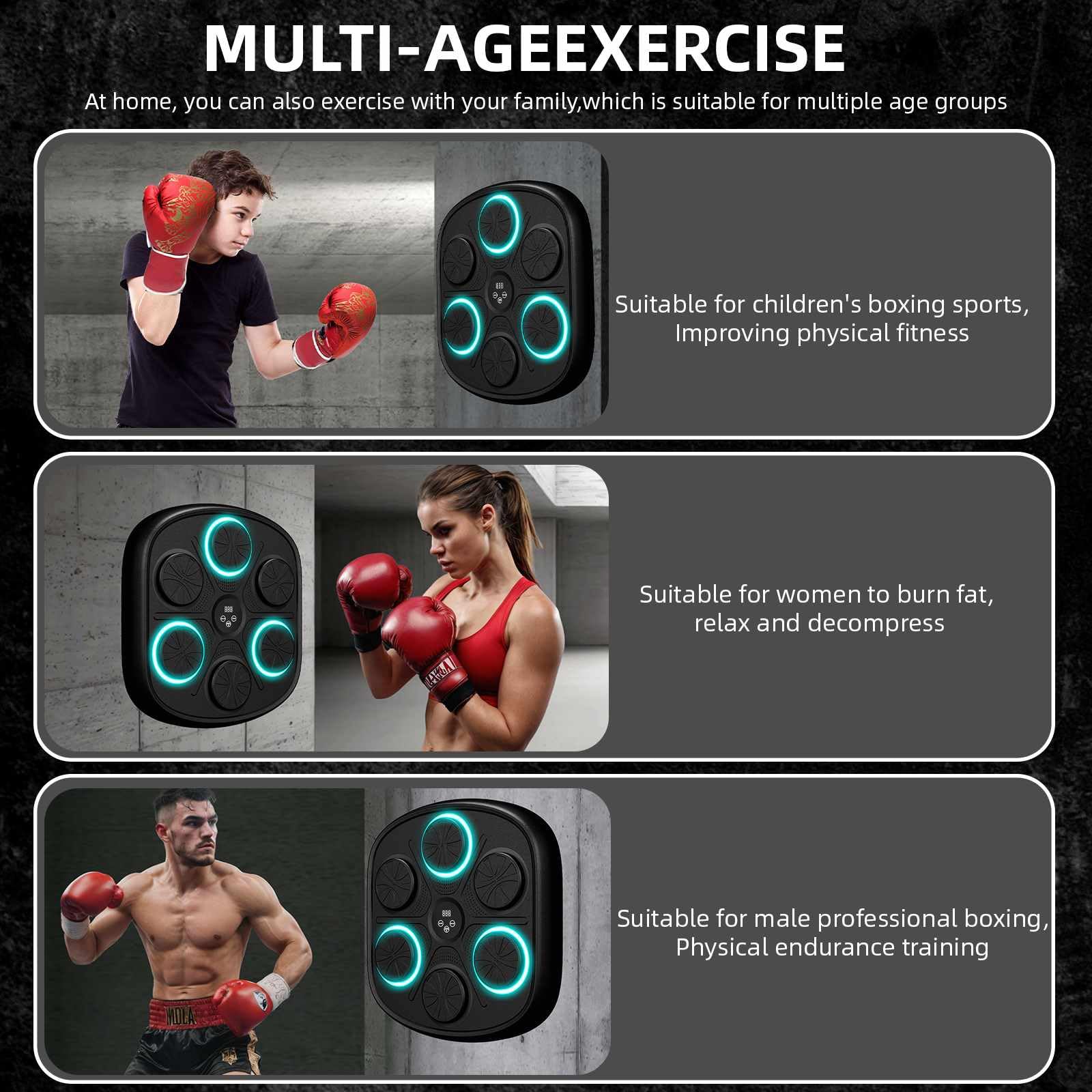 Macchina Da Boxe Musicale TODO - Con Luci LED, Bluetooth, 9 Livelli Velocità, Per Allenamento E Divertimento - Foto 4