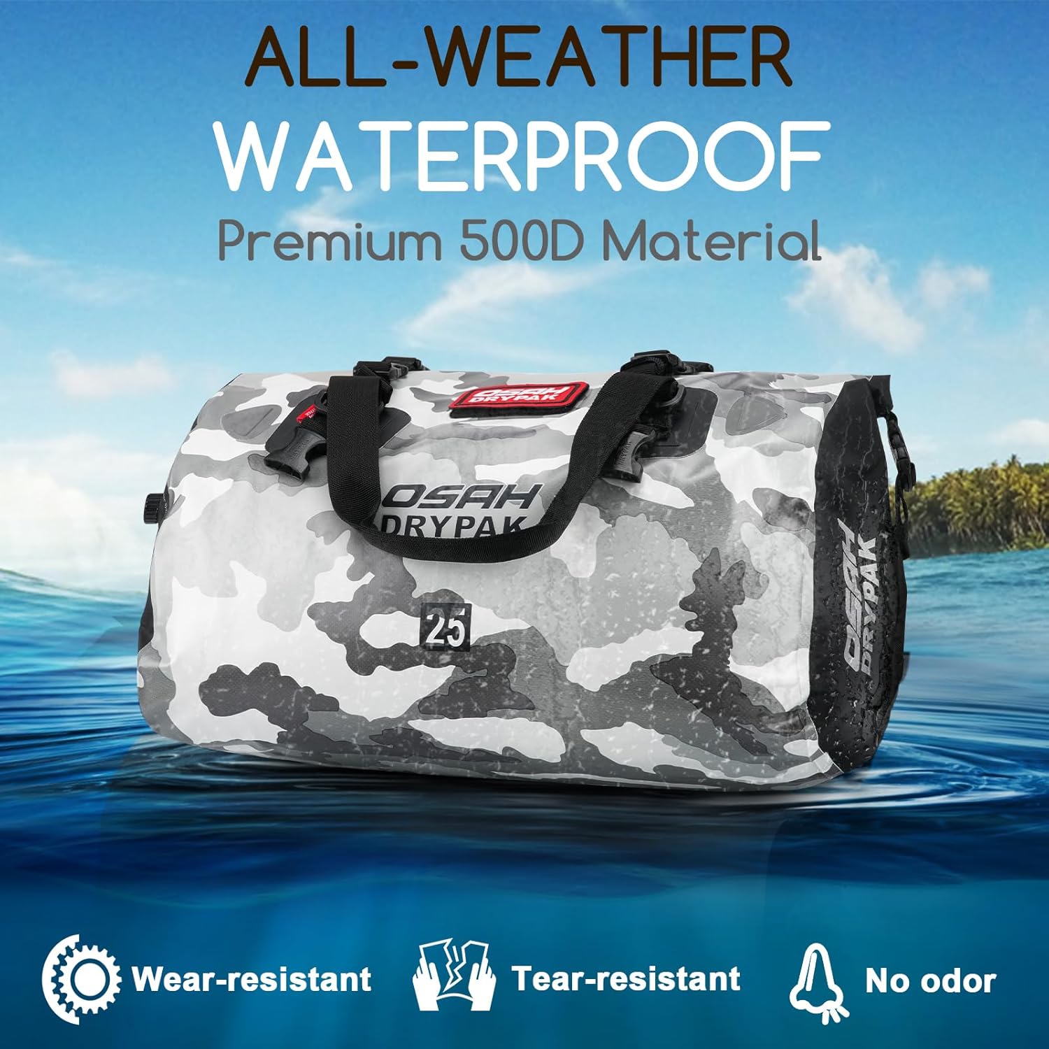 OSAH DRYPAK Waterproof Duffel Bag - Motorcycle Dry Bag Tail Bag with Large Storage Space, Waterproof Luggage Duffle Bags with Outer Mesh Zipper Pocket for Camping, Kayaking, Fishing & Traveling