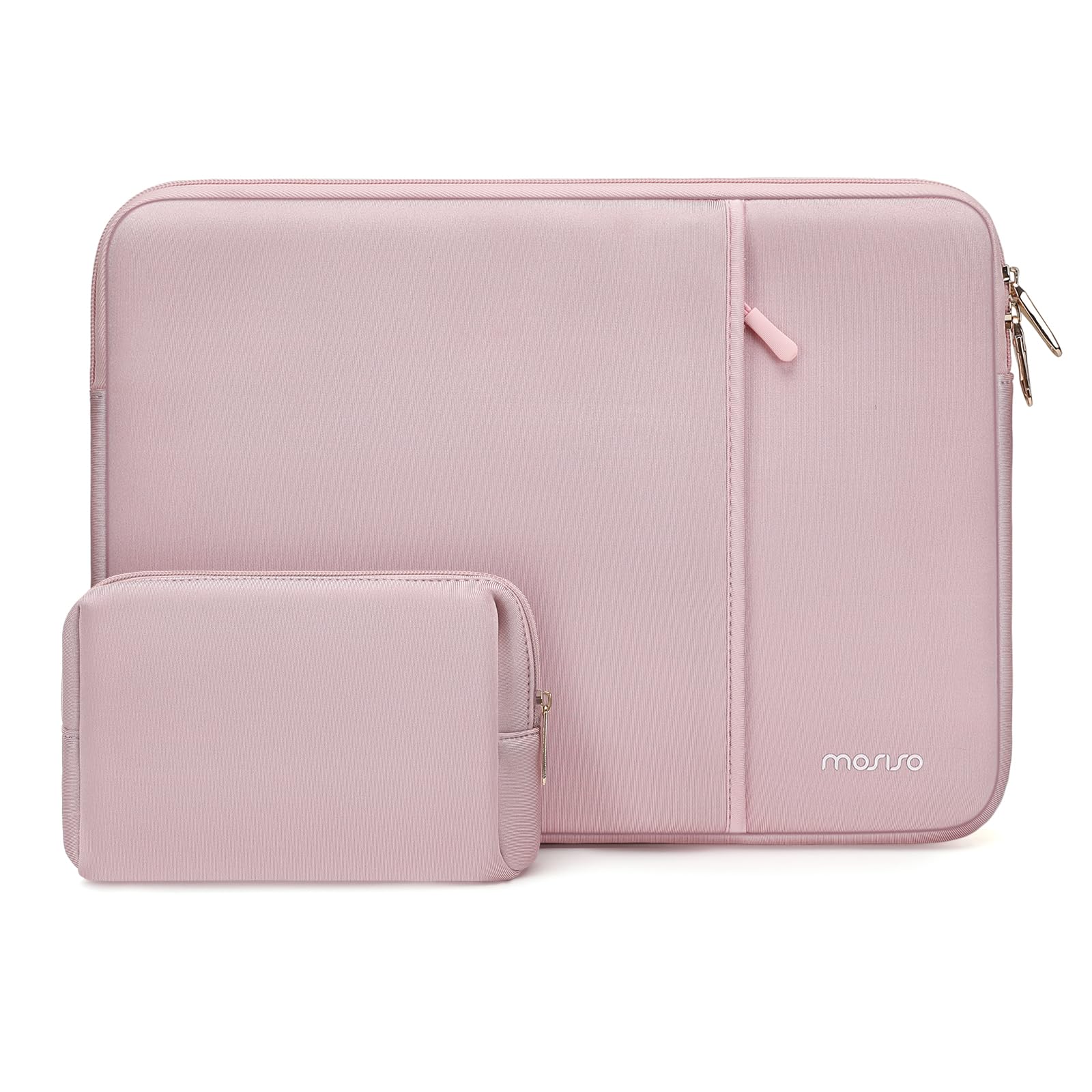 MOSISO 13-14 inch 360 Protective Laptop Sleeve Compatible with MacBook Air/Pro, HP, Dell, Lenovo, Acer, Asus, 13.3 inch Anti-Theft Shockproof Carrying Case Neoprene Vertical Bag with Small Case, Pink