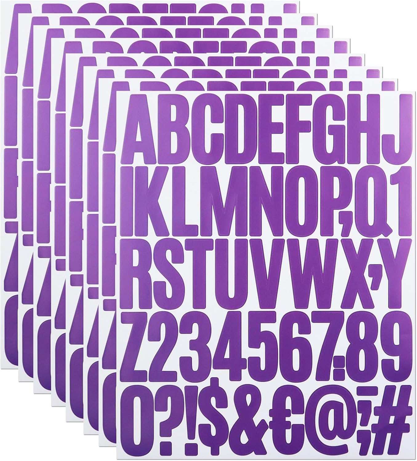 8 Sheets Letter Number Stickers, 2 Inch Self-Adhesive Vinyl Alphabet Punctuation Letter Number Sticker for Mailbox, Scrapbooking, Decoration, Craft, Arts, DIY, Decor - Purple