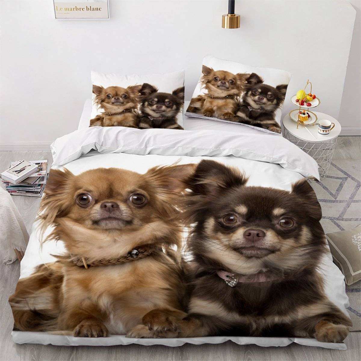 AASIRA Chihuahua Duvet Cover 155x220cm 3D Printed Pet Dog Bedding Set Soft Microfiber Comforter Cover with Zipper Quilt Cover for Teenager Kids Room Decor with 2 Pillowcase 50x75 cm