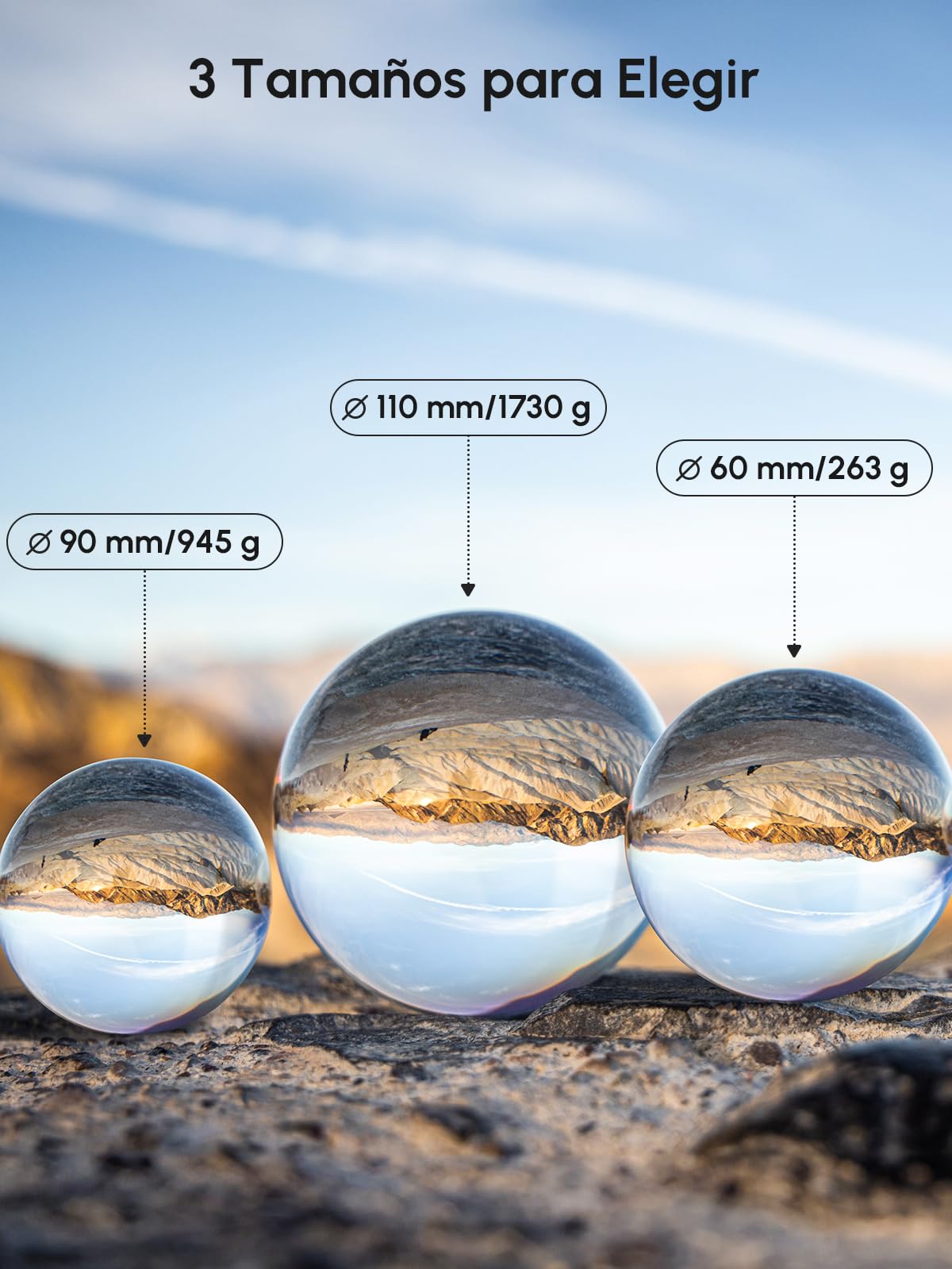 Rollei Lensball 110mm I bola de vidrio I bola de cristal I bola de fotos con bolsa de almacenamiento y paño de limpieza de microfibra para fotografía de bolas de vidrio