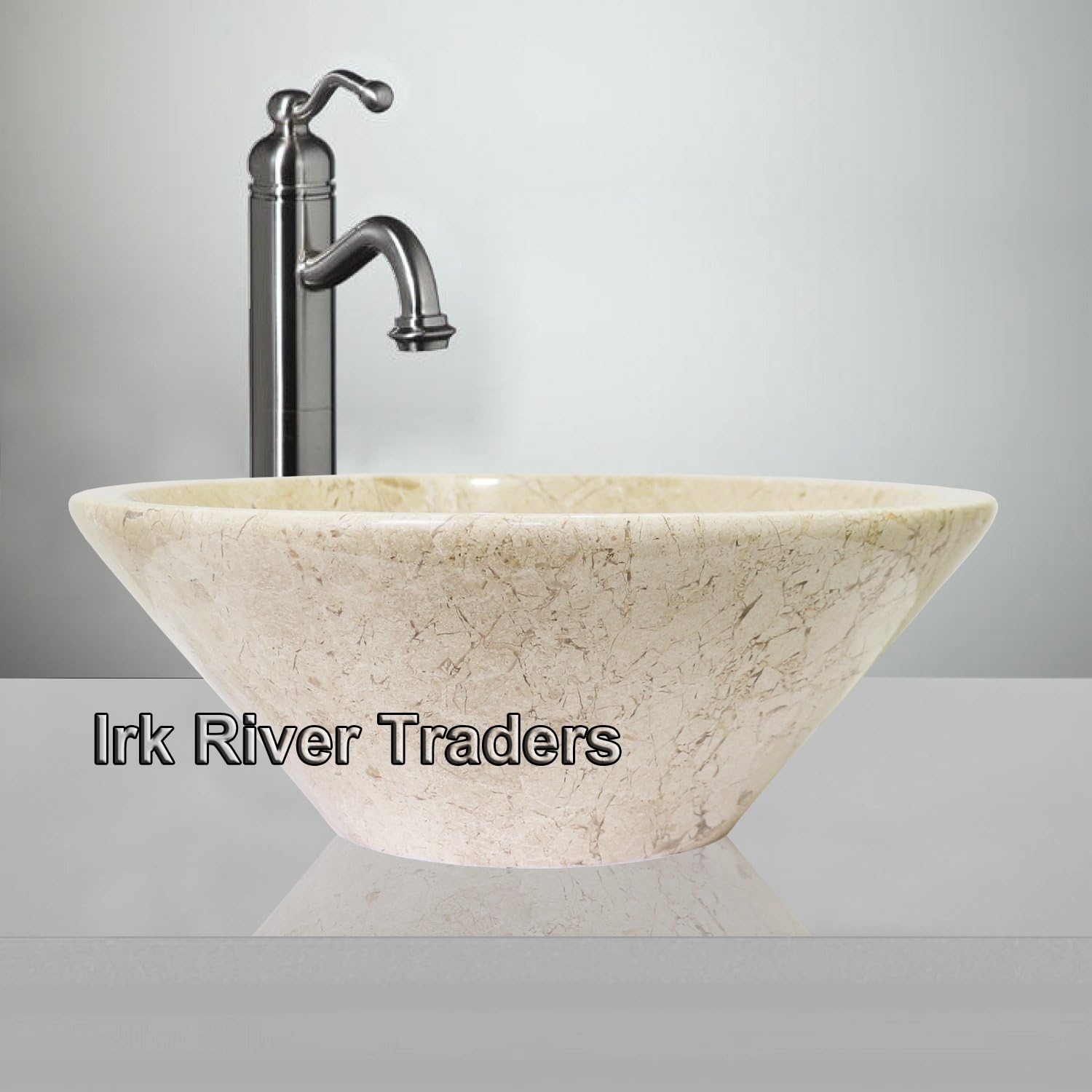 Irk River Natural Marble Stone Basin Sink Bathroom Cloakroom Counter Top Wash Bowl Bath Countertop Sink Deep Conical Round 16" Cream Crema Marfil - IR-020