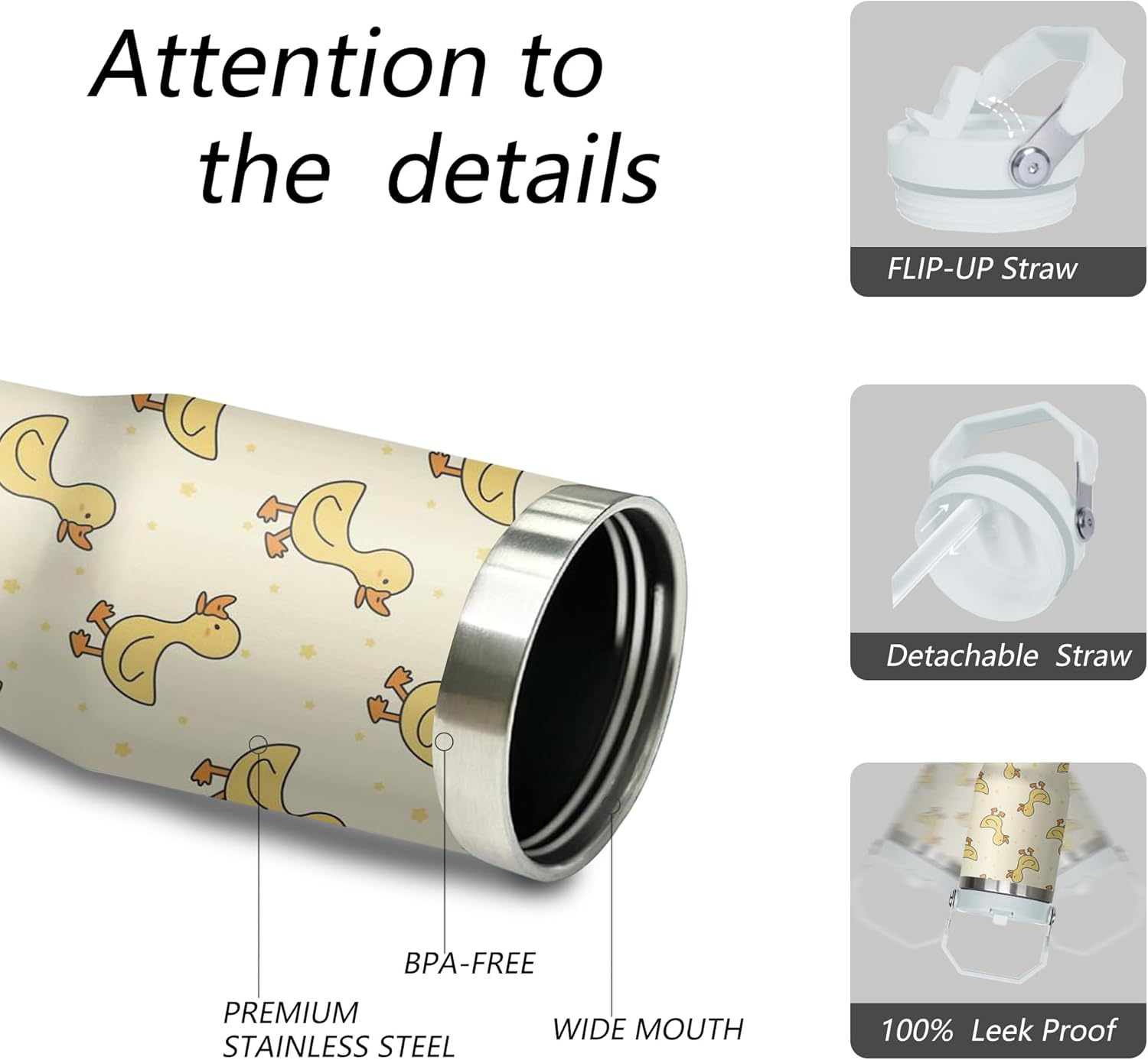 Duck Tumbler with Handle and Flip Straw for Women Men, 30oz Cute Stainless Steel Insulated Cup, Water Bottle Travel Coffee Mug, Gifts for Animal Lovers - Image 3