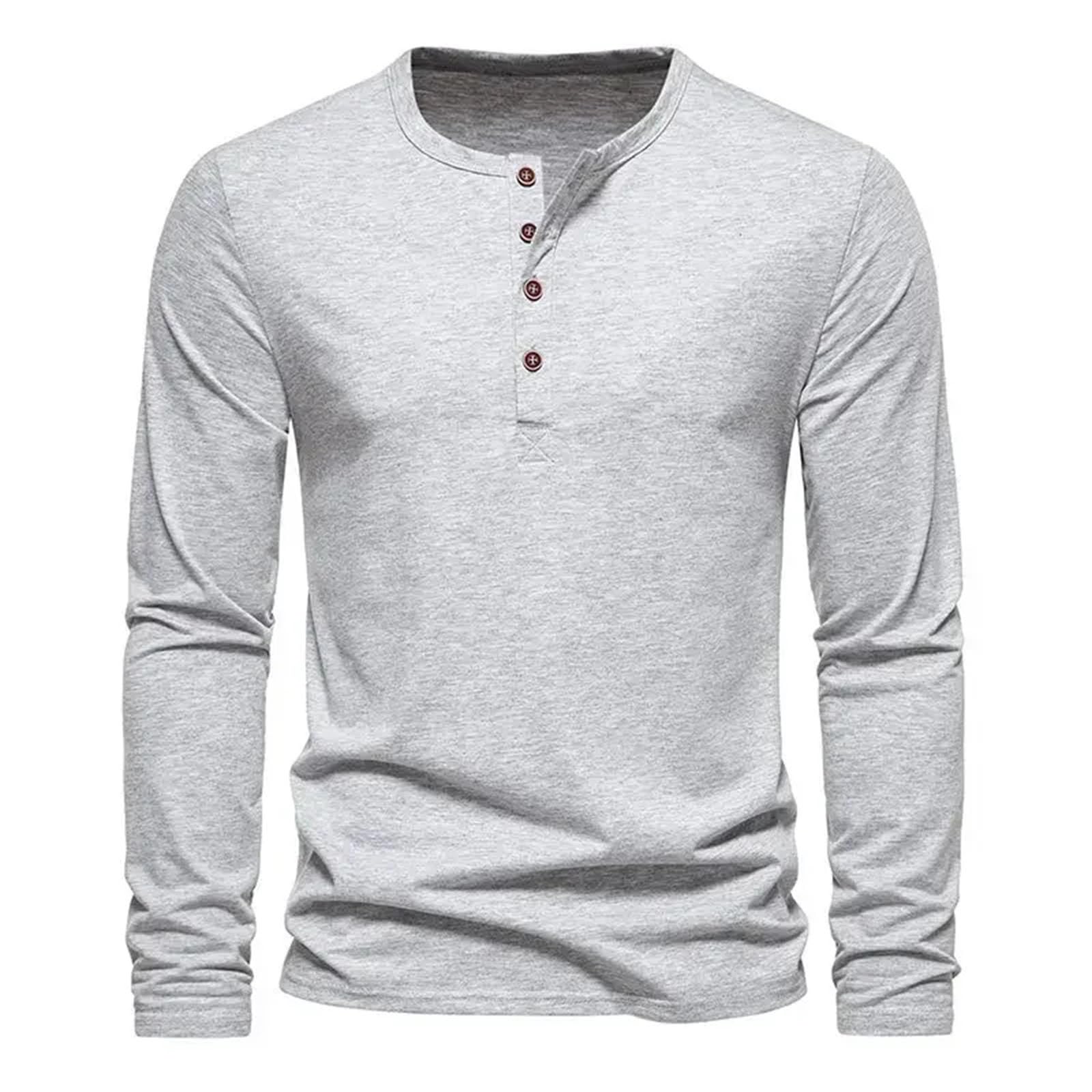 T-shirt da uomo alla moda con bottoni o collo a maniche lunghe, alla moda, casual, vintage, con bottoni