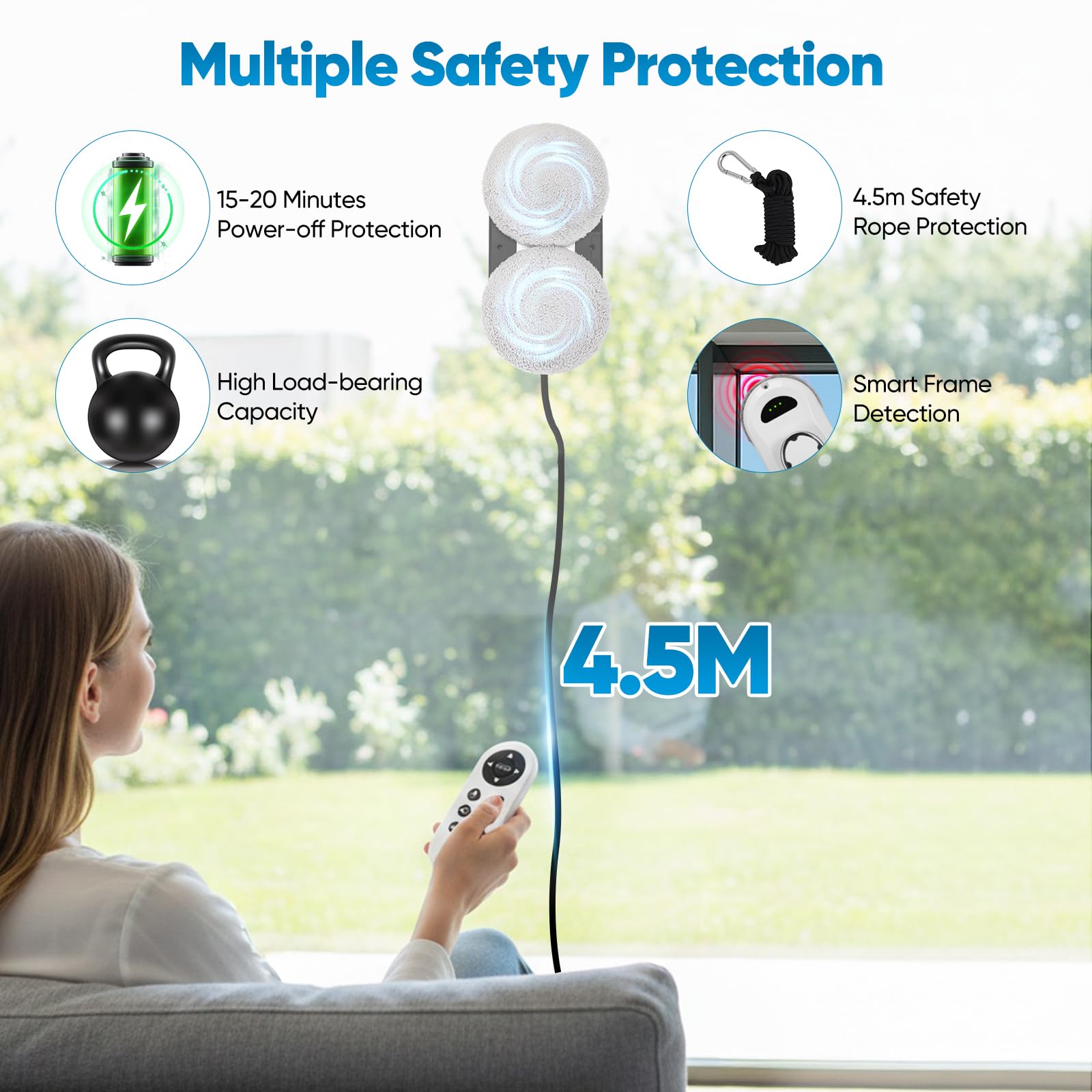 Robot lave-vitres,5600 Pa,lave-vitres automatique avec système de sécurité,navigation intelligente,télécommande,détection des bords,nettoyants pour vitres adaptés à toutes les surfaces lisses