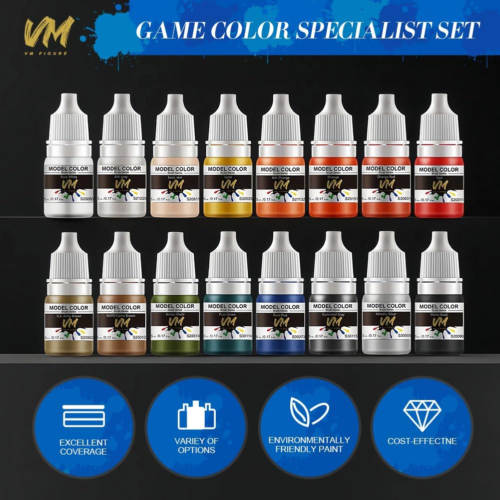 VM Miniature Paint Set, Water-Based Acrylic Paint Set Fantasy & Wargame Modeling Acrylic Paints 16 Bottles x 5ml Brush Acrylic Colors for Models, Figures,Crafts (Game Color Set)