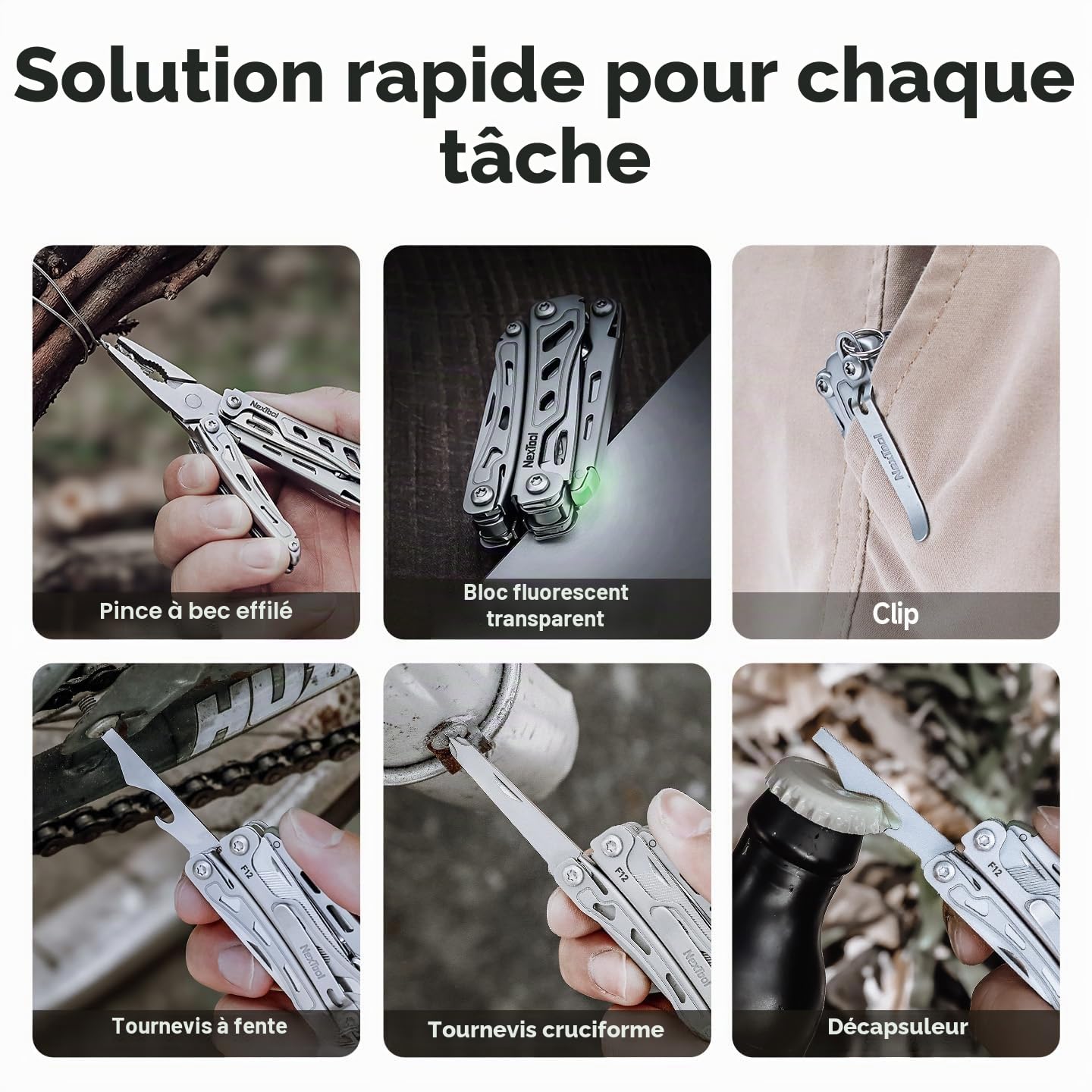 NexTool F12 Mini Outil Multifonctions 13 en 1 pour Porte-Clés avec Ciseaux Dentelés, Lime et Verrouillage de Sécurité, Flagship EDC Amélioré en Acier pour Activités en Plein Air, Cadeau pour Homme