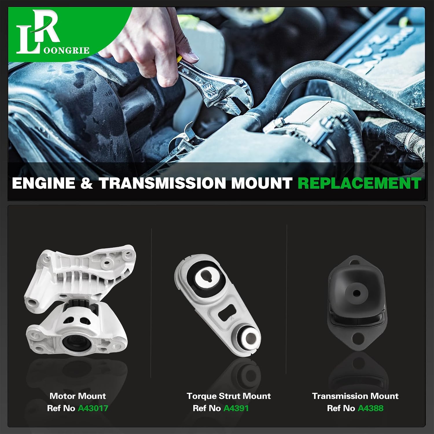 Engine Motor Transmission Mount Kit Compatible with Sentra 2020-2025 2.0L L4 Engine， Replace OE A43017 112106LB0C 112106LB3A A4388 112204BB0A 112206LB0A 10164 EM7504 A4391 10224 113606LA0A 3PCS