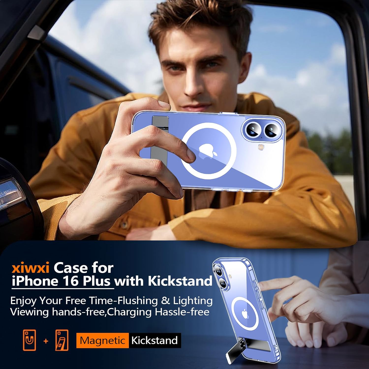 xiwxi for iPhone 16 Plus Case with Kickstand,[Compatible with Magsafe][1*Screen Protector],Military-Grade Protection & Anti-Yellowing,Magnetic Phone Case for iPhone 16 Plus,Clear - Image 7