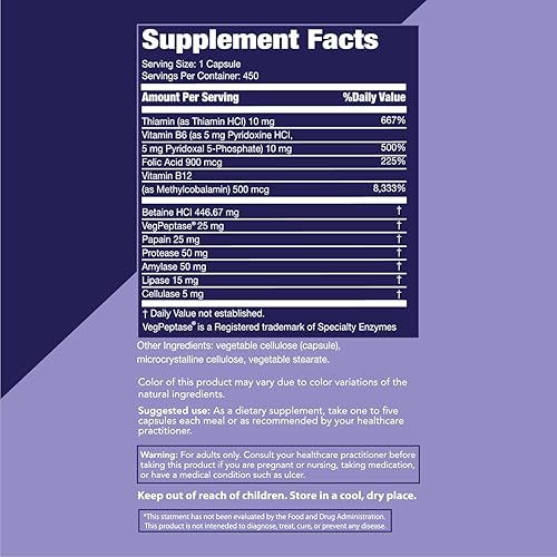 Miniatura 2 de Enzimas digestivas Robynzyme con HCl (450 unidades) - Suplemento de enzimas digestivas vegetarianas para apoyar la digestión adecuada, reflujo