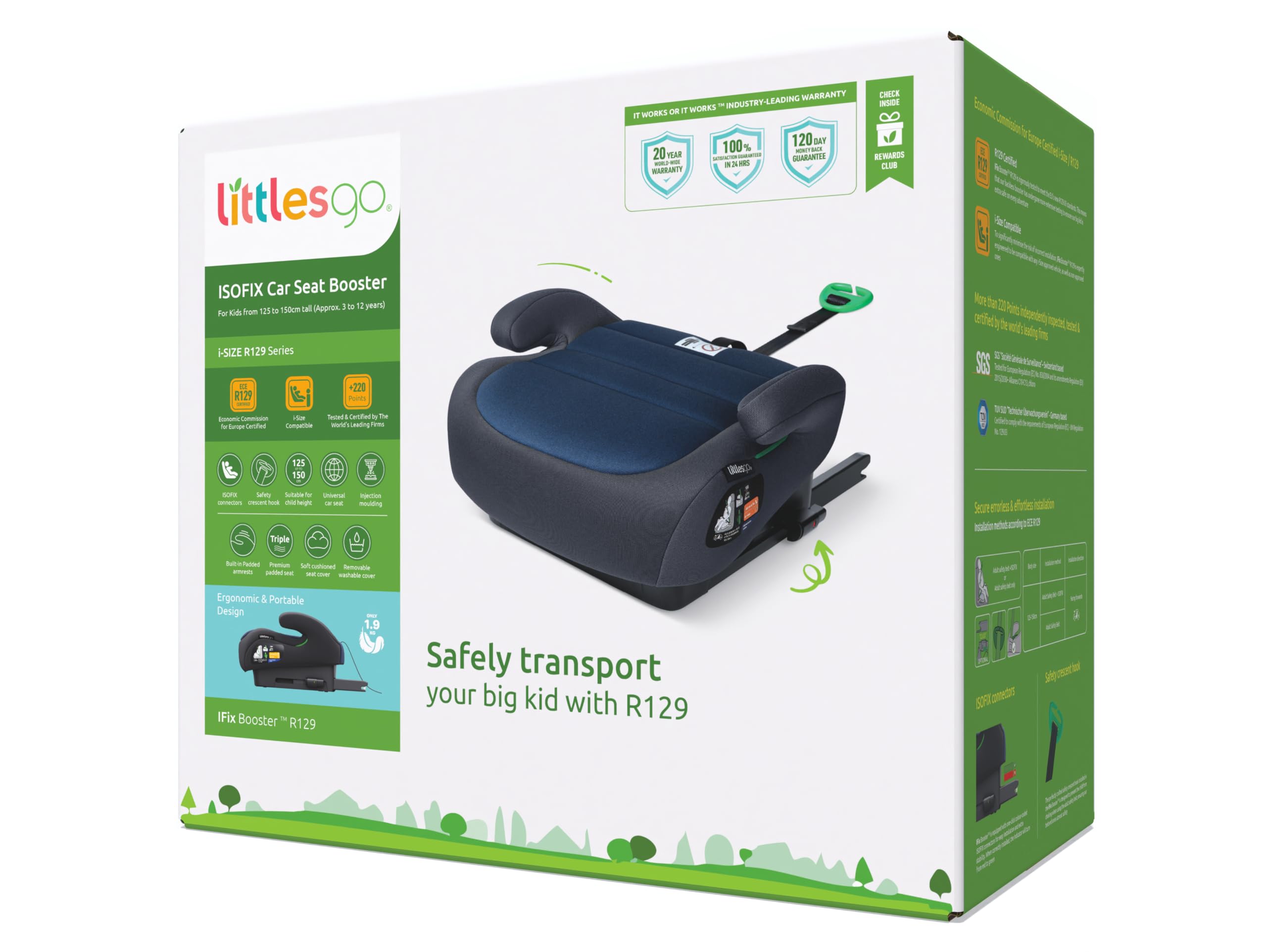 Littlesgo IFix Booster Seat, i-Size ISOFIX Car Seat, for Child from 125-150cm (3-12 Years, Group 2/3), Portable, Triple Foam Layers for Comfortable Travel, ECE R129, Darkgrey - Black, 1 Pack — view 12