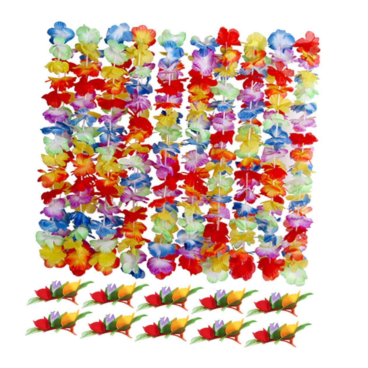Colliers de guirlande hawaienne artificielle fausses fleurs marguerite et pinces cheveux Luau