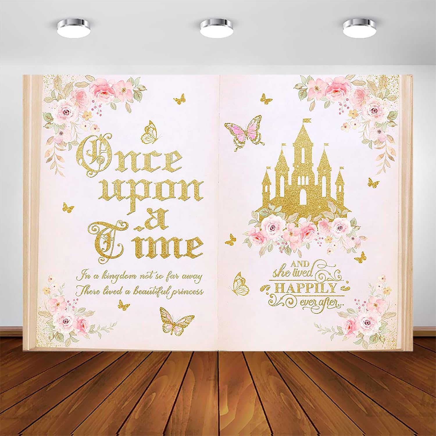 Avezano Once Upon a Time Backdrop for Girls Floral Castle Princess Fairy Tale Birthday Party Decoration Flowers Butterfly Storybook Theme Photography Background for Baby Shower (Pink, 5x3ft)